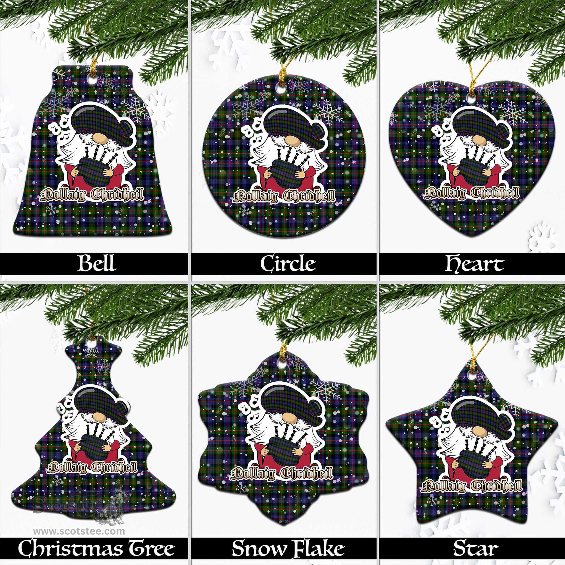 Scottish Fleming Tartan Christmas Ornaments with Scottish Gnome Playing Bagpipes Scottish Plaid Tartan Plaid - ScotsTee - scotstee.com