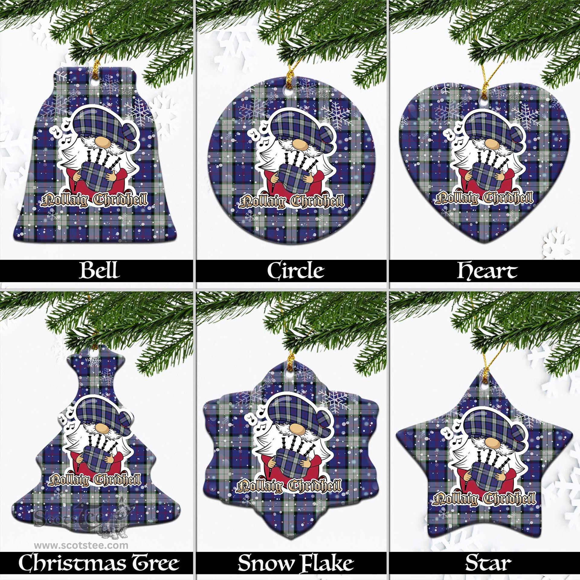 Scottish Sinclair Dress Tartan Christmas Ornaments with Scottish Gnome Playing Bagpipes Scottish Plaid Tartan Plaid - ScotsTee - scotstee.com