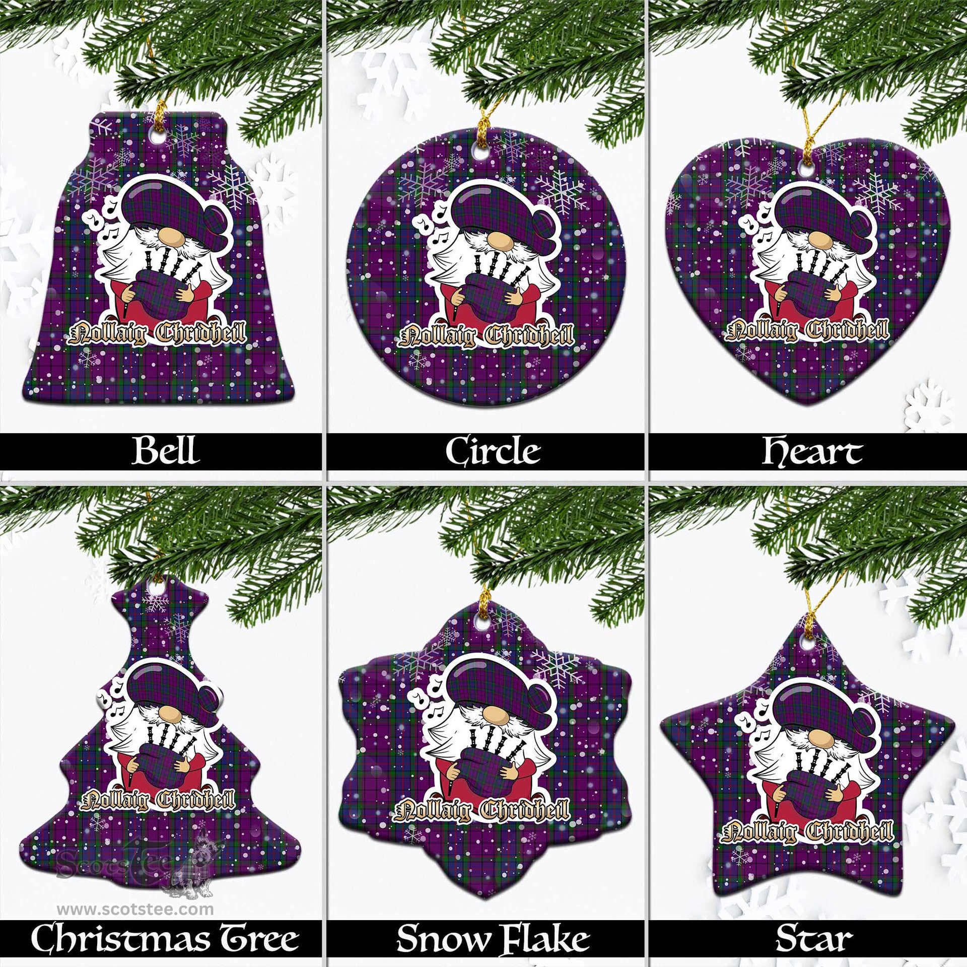 Scottish Wardlaw Tartan Christmas Ornaments with Scottish Gnome Playing Bagpipes Scottish Plaid Tartan Plaid - ScotsTee - scotstee.com