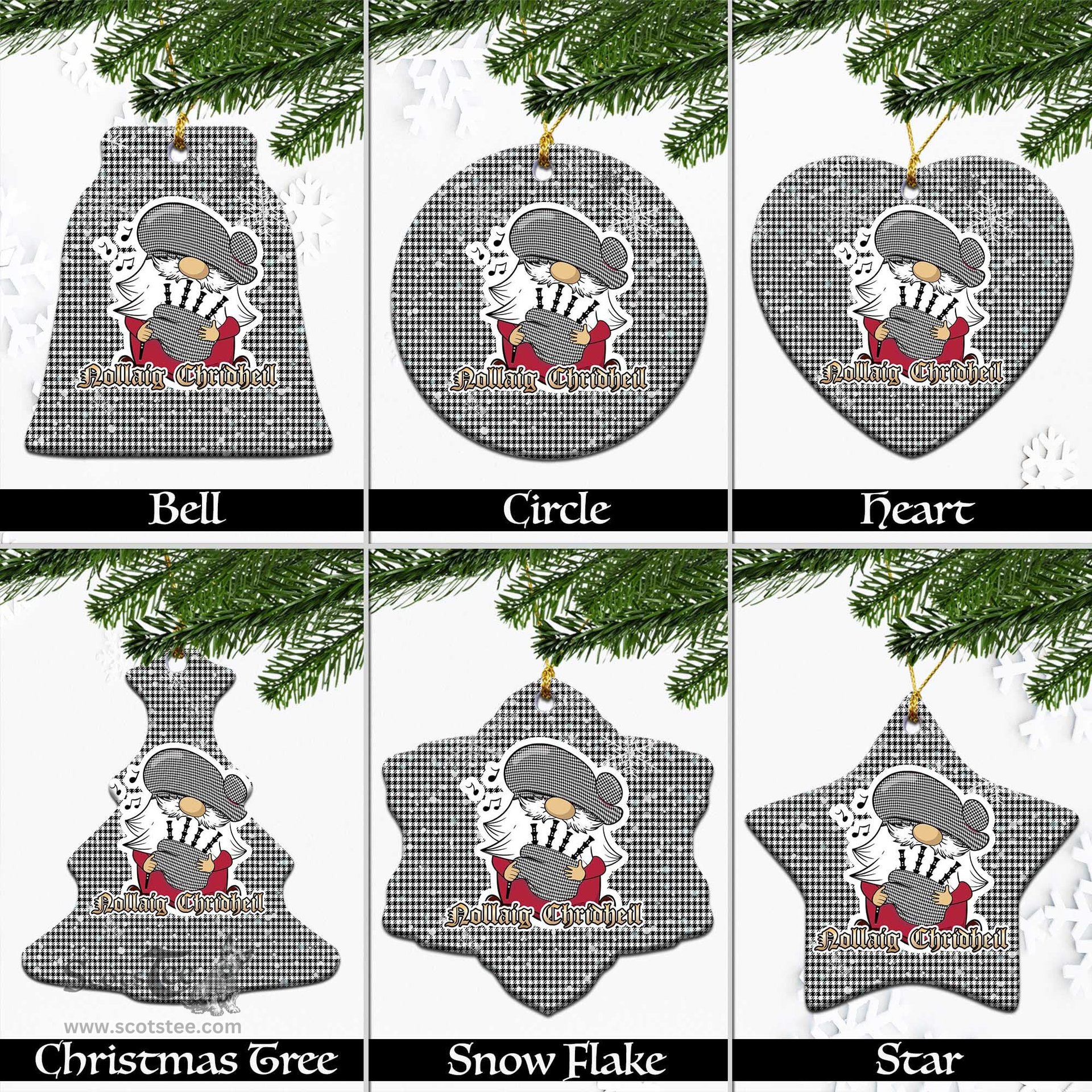 Scottish Shepherd Tartan Christmas Ornaments with Scottish Gnome Playing Bagpipes Scottish Plaid Tartan Plaid - ScotsTee - scotstee.com