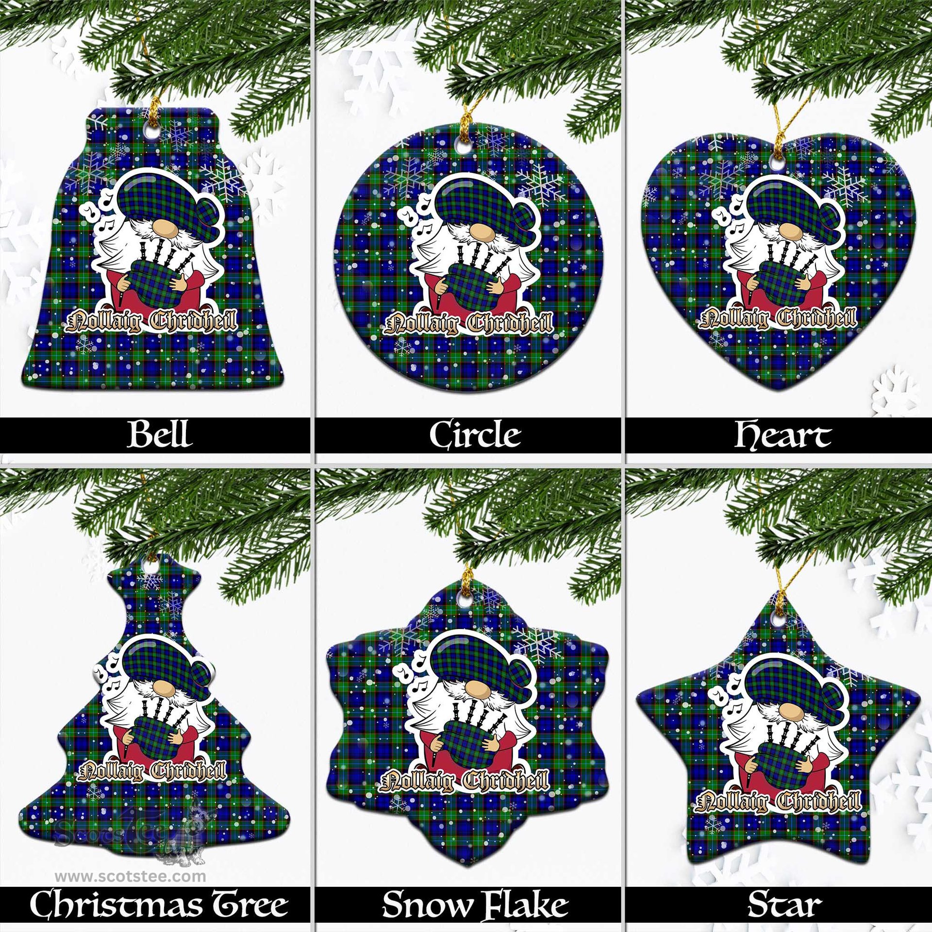 Scottish Sempill Modern Tartan Christmas Ornaments with Scottish Gnome Playing Bagpipes Scottish Plaid Tartan Plaid - ScotsTee - scotstee.com