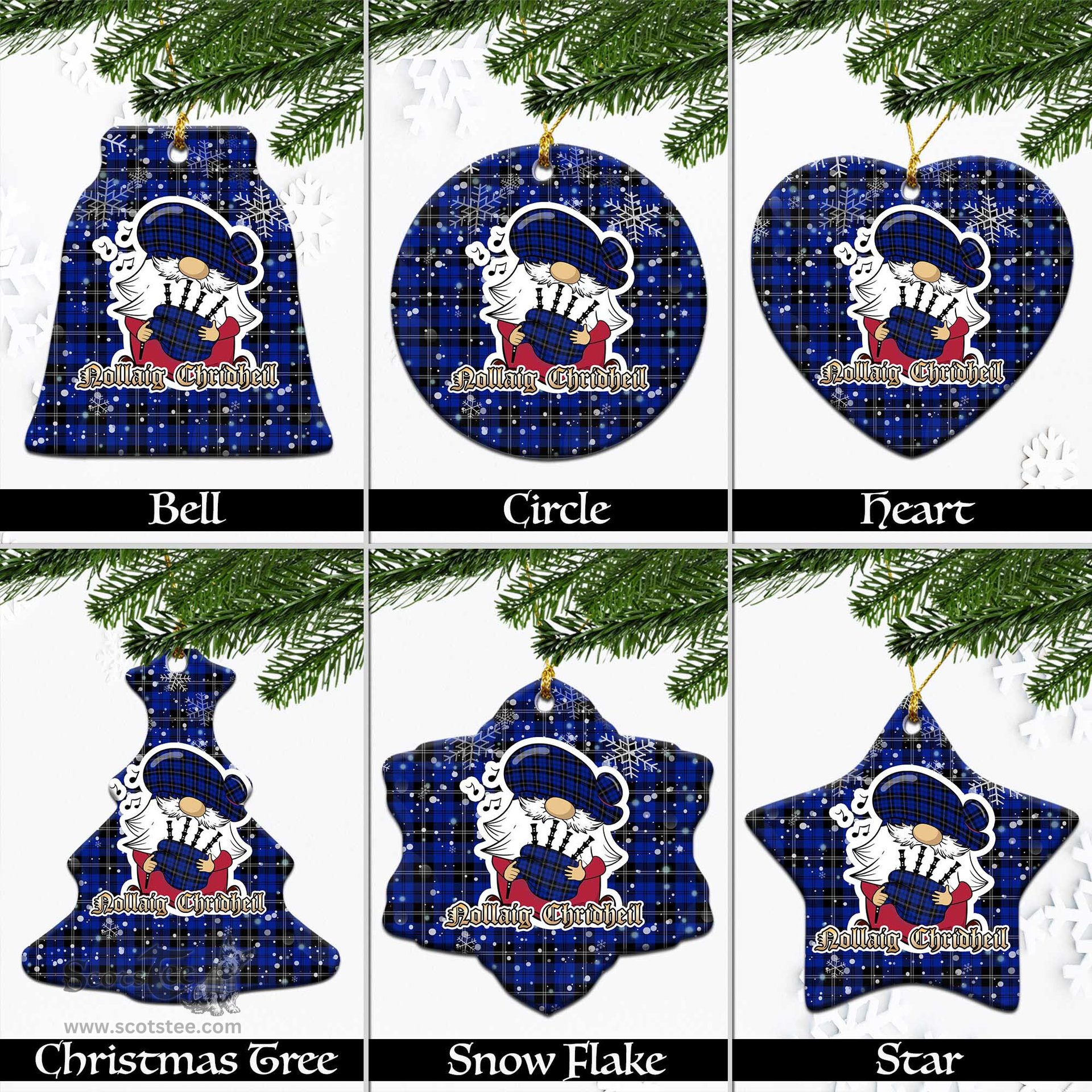 Scottish Swan Tartan Christmas Ornaments with Scottish Gnome Playing Bagpipes Scottish Plaid Tartan Plaid - ScotsTee - scotstee.com