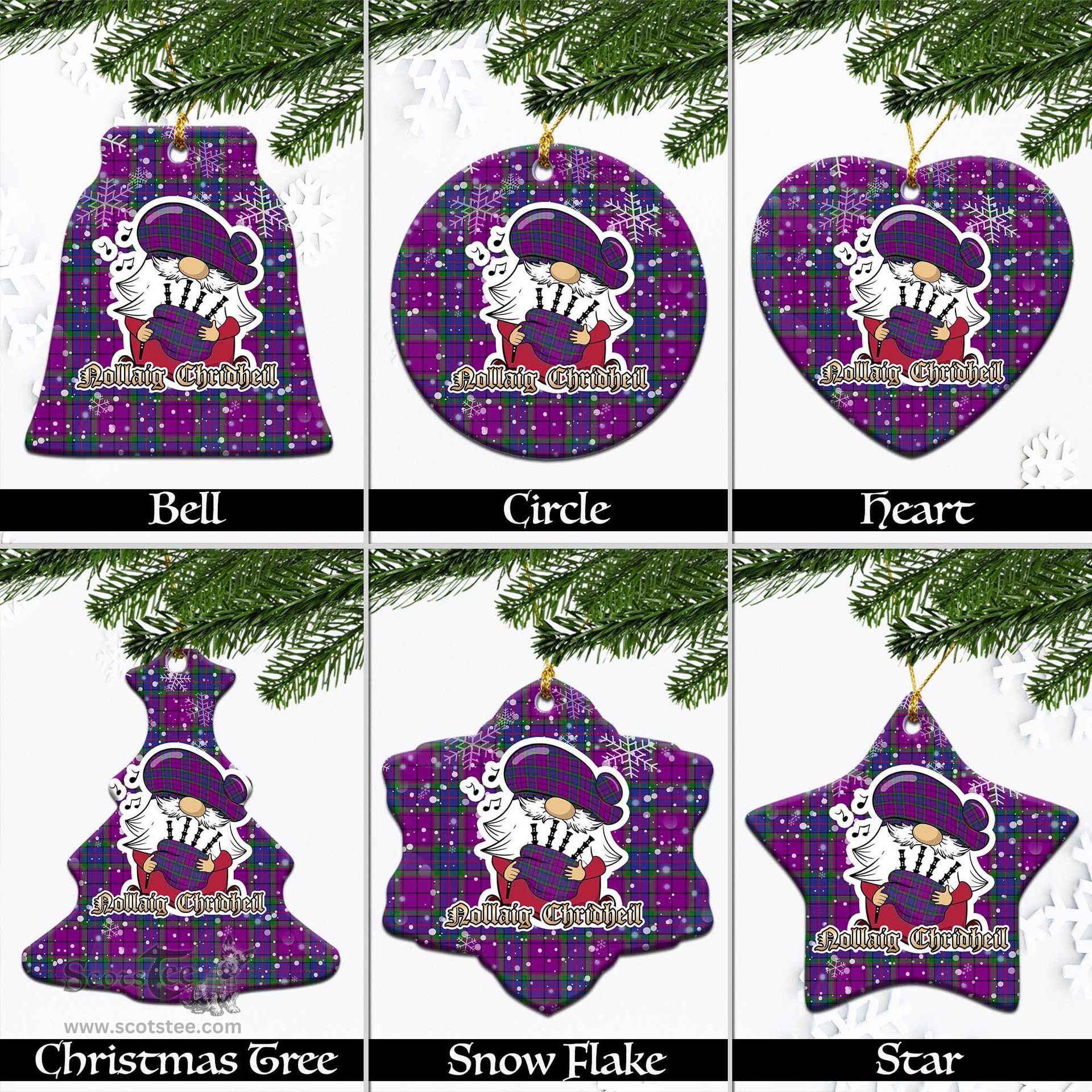 Scottish Wardlaw Modern Tartan Christmas Ornaments with Scottish Gnome Playing Bagpipes Scottish Plaid Tartan Plaid - ScotsTee - scotstee.com