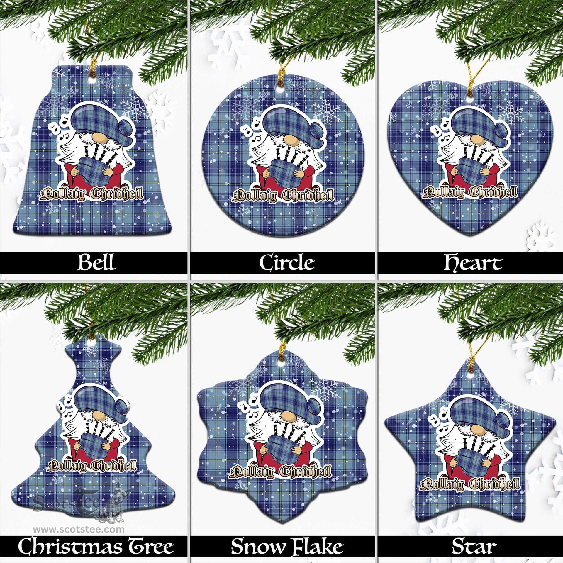 Scottish Traynor Tartan Christmas Ornaments with Scottish Gnome Playing Bagpipes Scottish Plaid Tartan Plaid - ScotsTee - scotstee.com