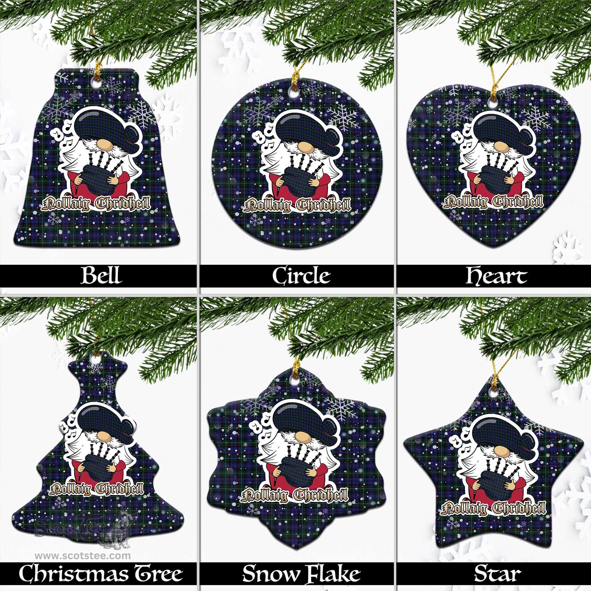 Scottish Sempill Tartan Christmas Ornaments with Scottish Gnome Playing Bagpipes Scottish Plaid Tartan Plaid - ScotsTee - scotstee.com
