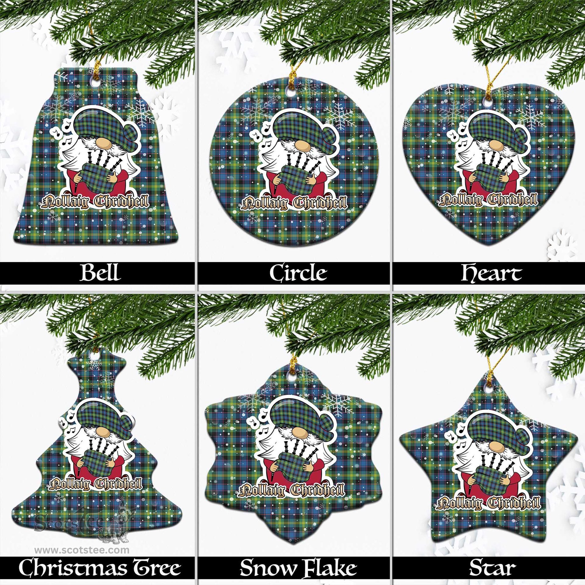 Scottish Watson Ancient Tartan Christmas Ornaments with Scottish Gnome Playing Bagpipes Scottish Plaid Tartan Plaid - ScotsTee - scotstee.com