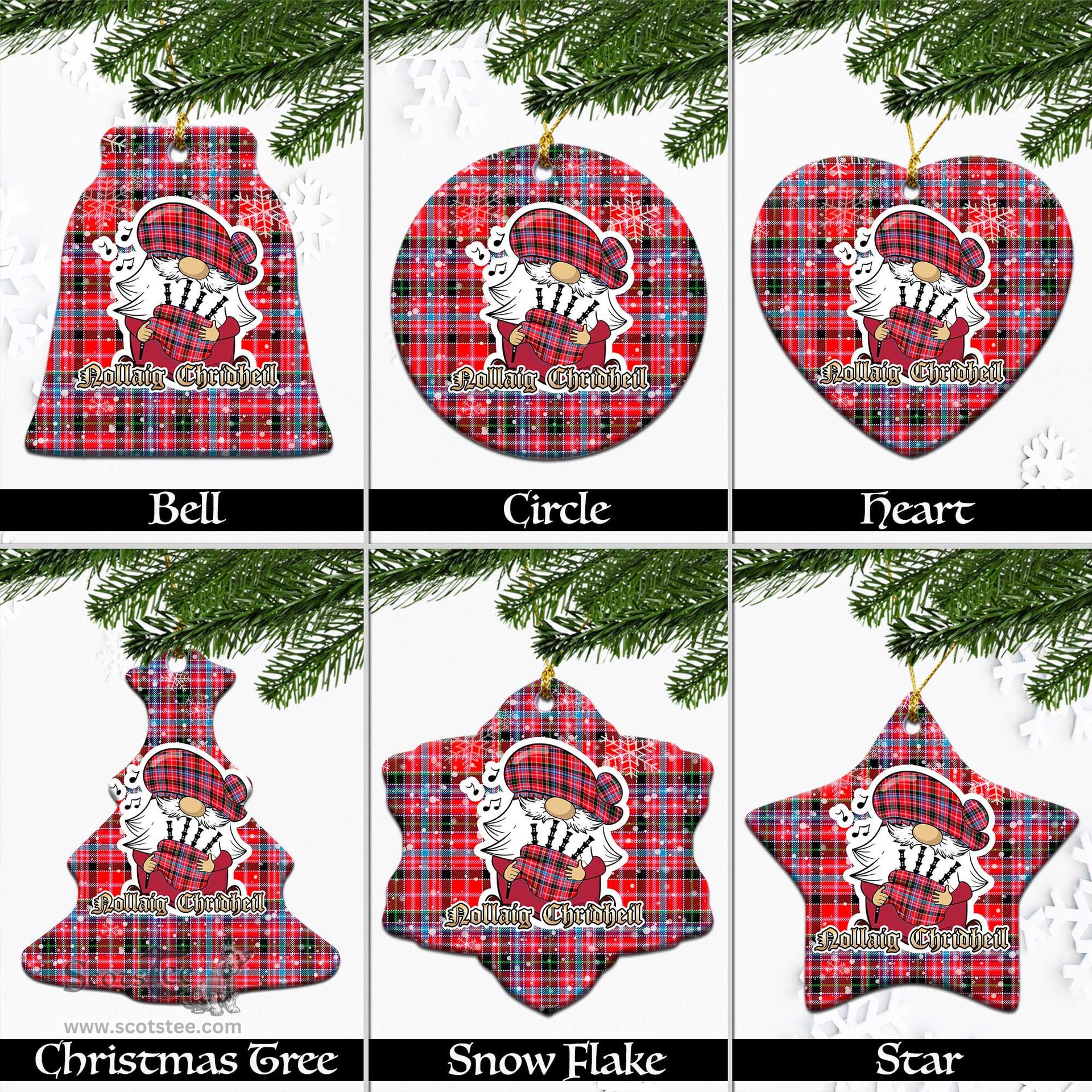 Scottish Straiton Tartan Christmas Ornaments with Scottish Gnome Playing Bagpipes Scottish Plaid Tartan Plaid - ScotsTee - scotstee.com