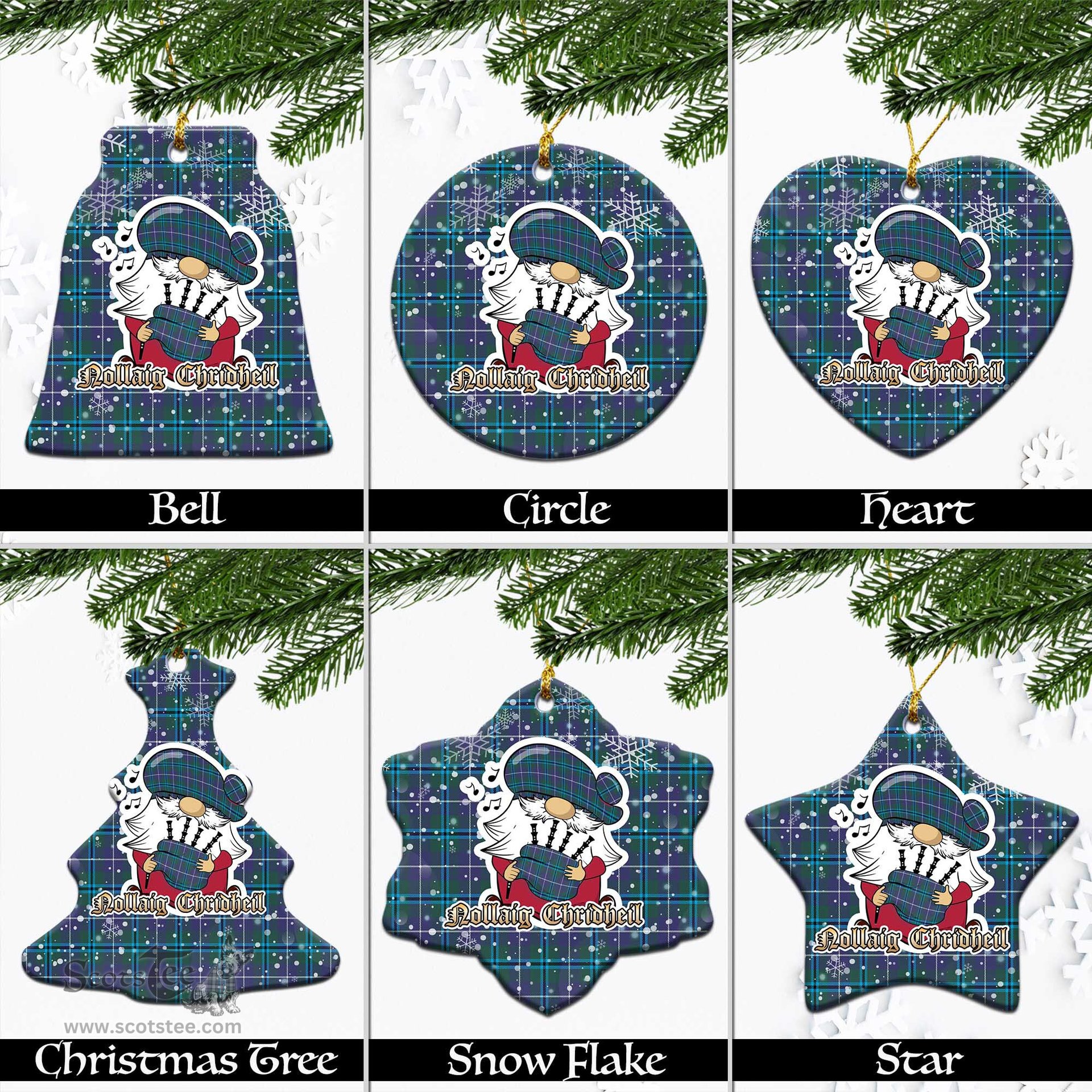 Scottish Sandilands Tartan Christmas Ornaments with Scottish Gnome Playing Bagpipes Scottish Plaid Tartan Plaid - ScotsTee - scotstee.com