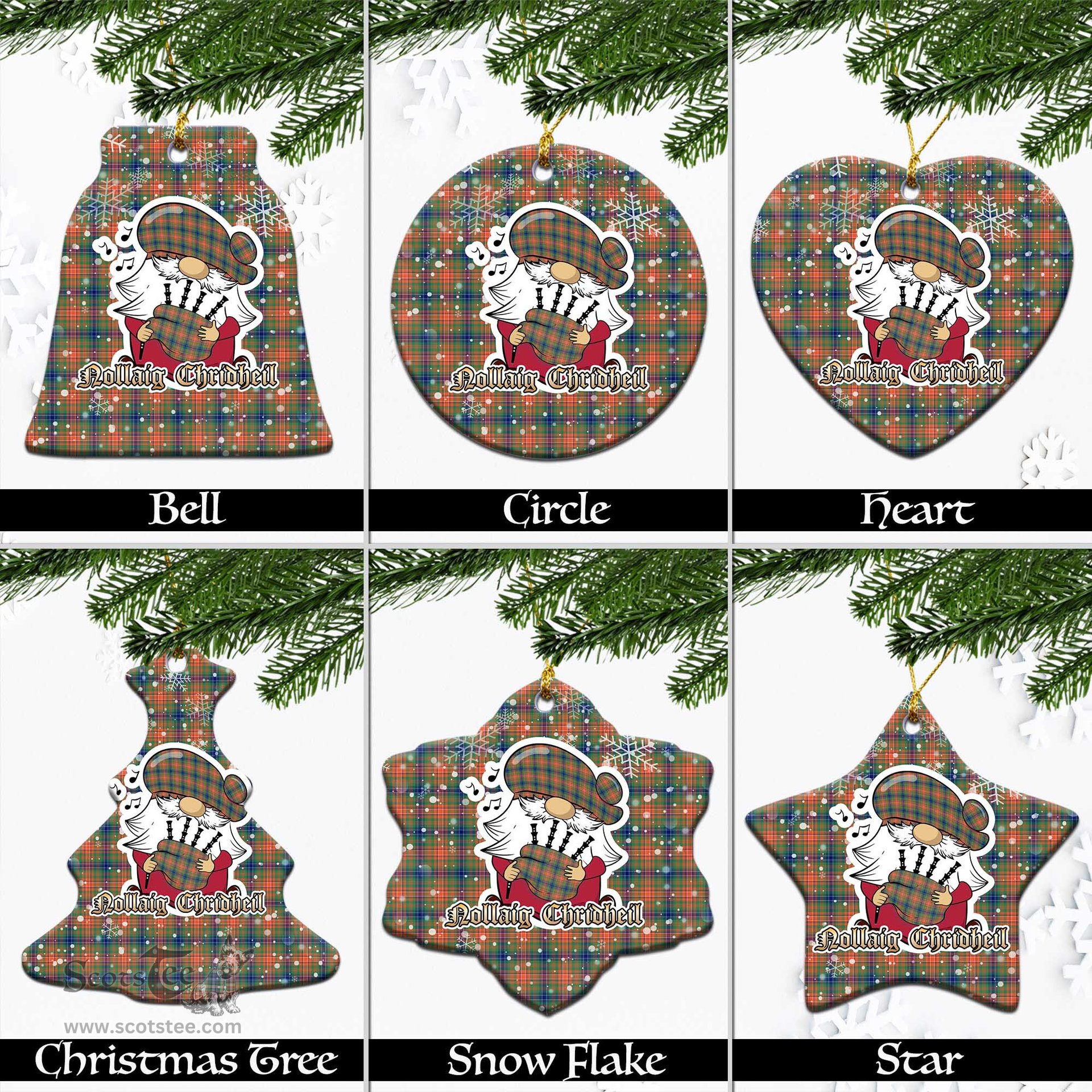 Scottish Wilson Ancient Tartan Christmas Ornaments with Scottish Gnome Playing Bagpipes Scottish Plaid Tartan Plaid - ScotsTee - scotstee.com