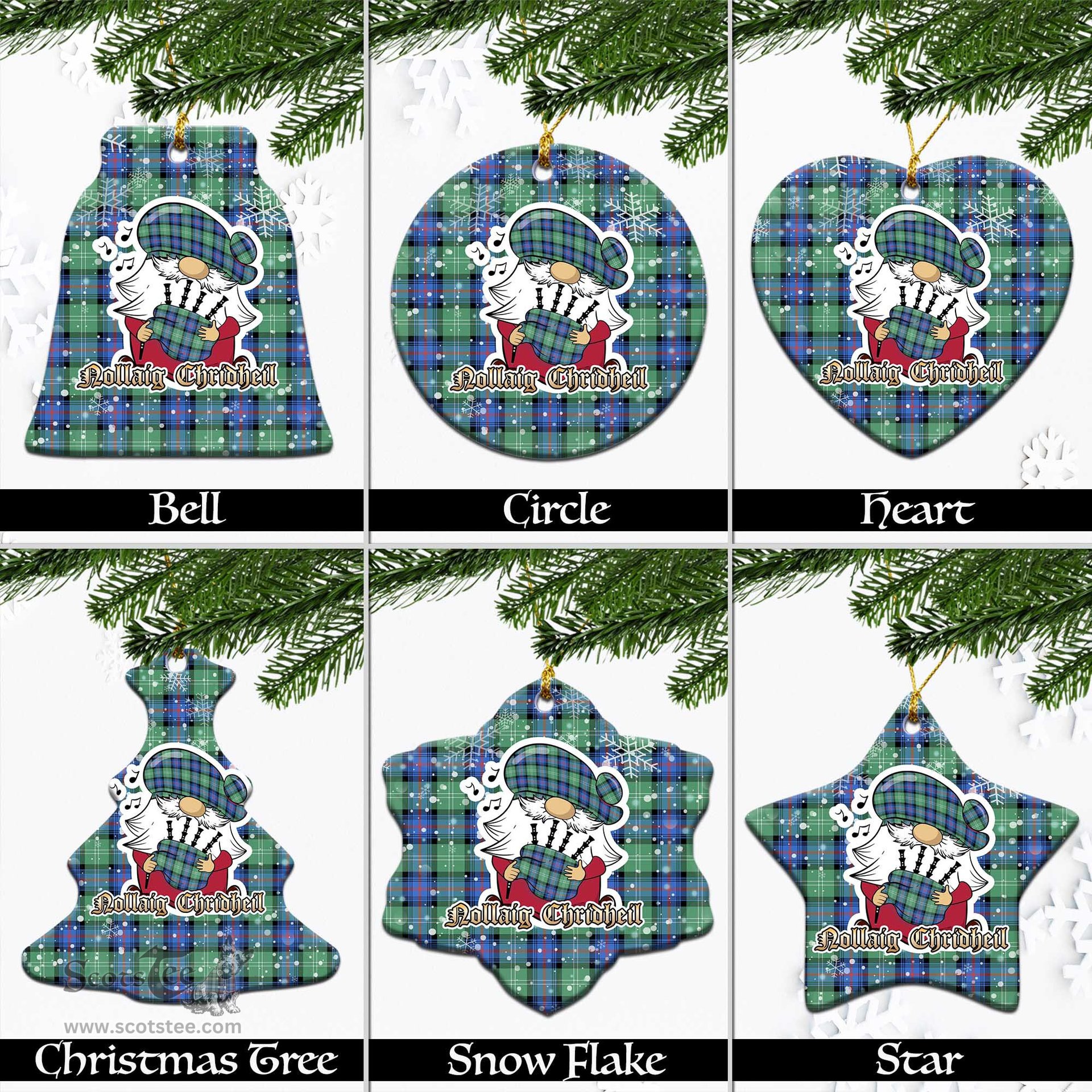 Scottish Sutherland Ancient Tartan Christmas Ornaments with Scottish Gnome Playing Bagpipes Scottish Plaid Tartan Plaid - ScotsTee - scotstee.com