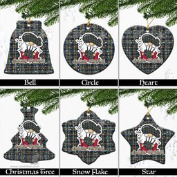 Scottish Scott Green Modern Tartan Christmas Ornaments with Scottish Gnome Playing Bagpipes Scottish Plaid Tartan Plaid - ScotsTee - scotstee.com