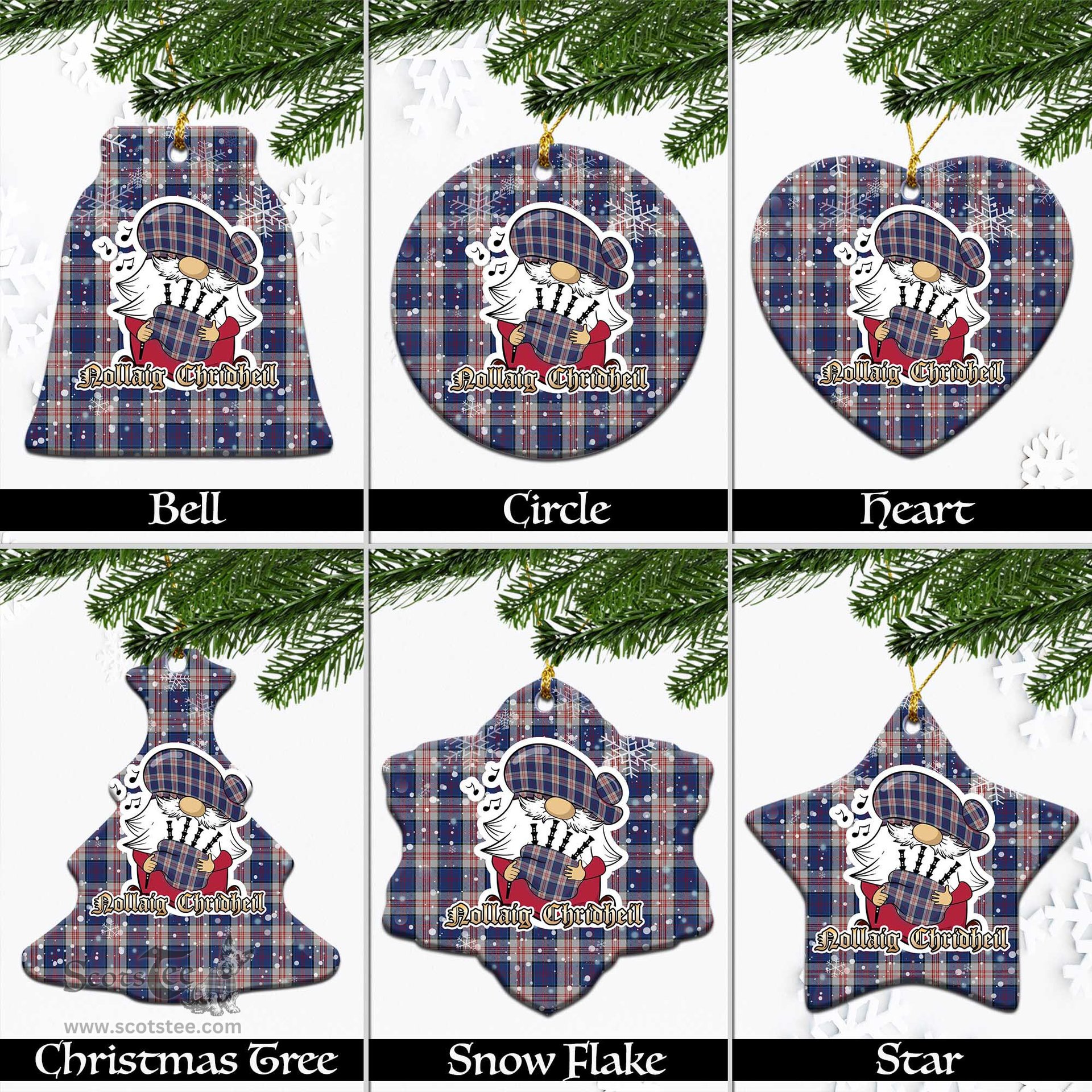 Scottish Stewart of Appin Hunting Dress Tartan Christmas Ornaments with Scottish Gnome Playing Bagpipes Scottish Plaid Tartan Plaid - ScotsTee - scotstee.com