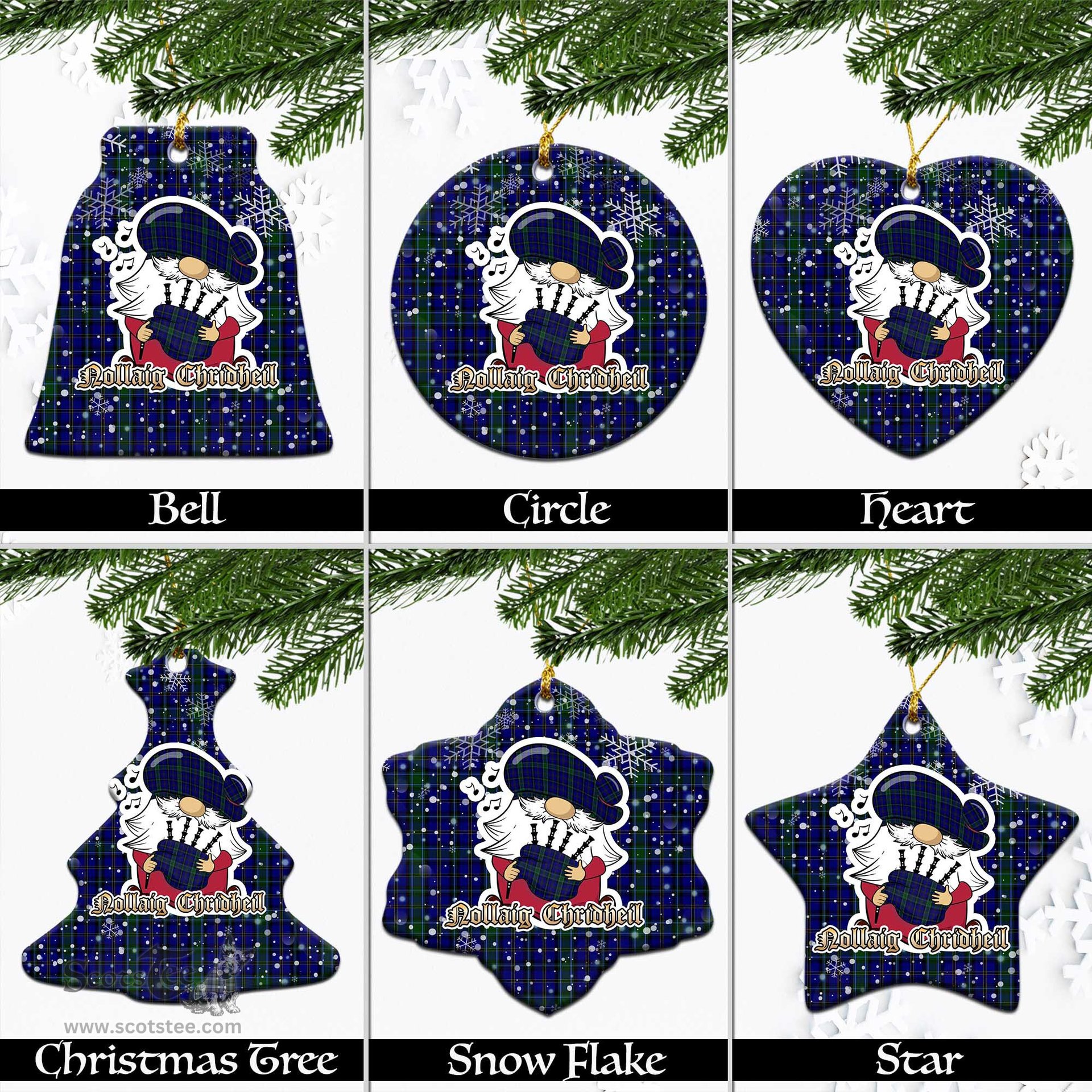 Scottish Weir Tartan Christmas Ornaments with Scottish Gnome Playing Bagpipes Scottish Plaid Tartan Plaid - ScotsTee - scotstee.com