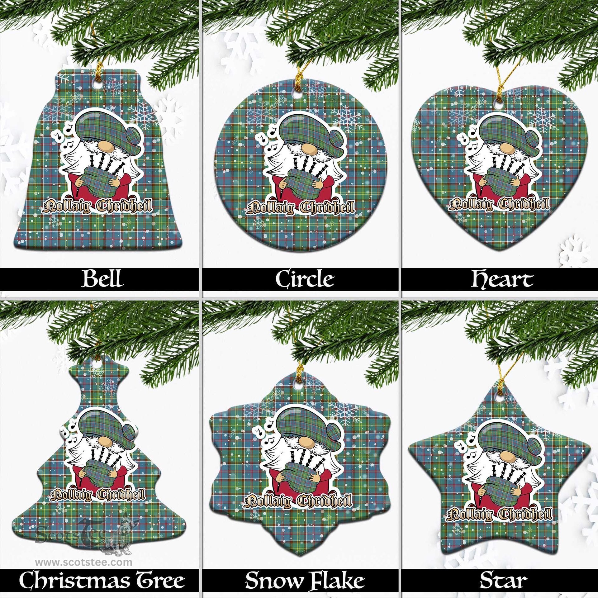 Scottish Whitelaw Tartan Christmas Ornaments with Scottish Gnome Playing Bagpipes Scottish Plaid Tartan Plaid - ScotsTee - scotstee.com