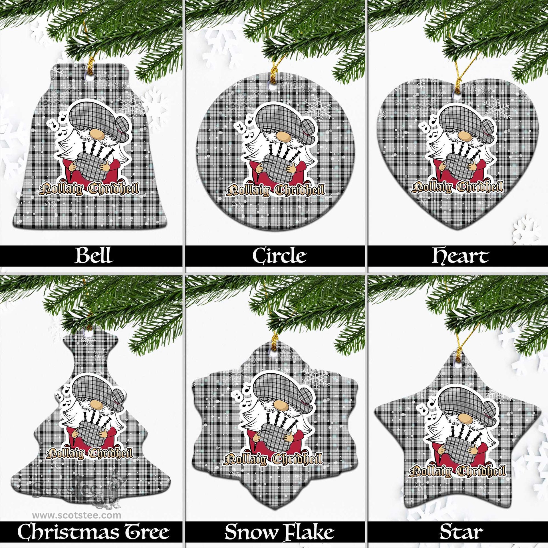 Scottish Wallace Dress Tartan Christmas Ornaments with Scottish Gnome Playing Bagpipes Scottish Plaid Tartan Plaid - ScotsTee - scotstee.com