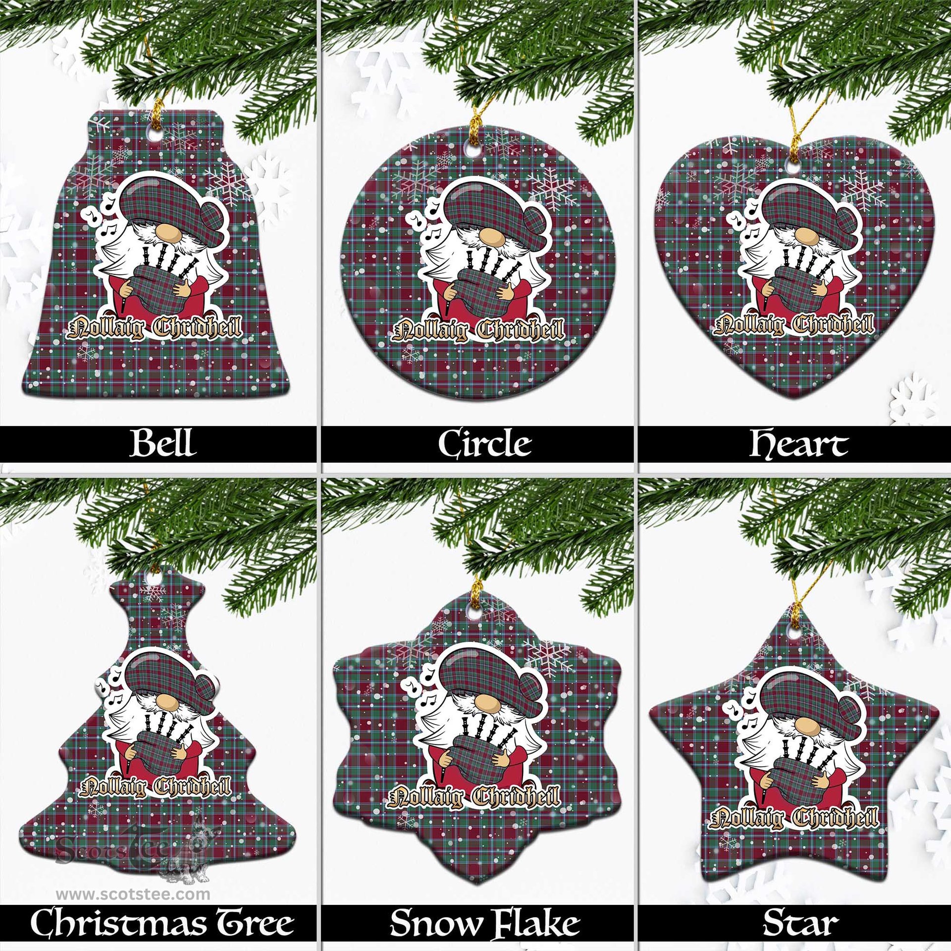 Scottish Spens (Spence) Tartan Christmas Ornaments with Scottish Gnome Playing Bagpipes Scottish Plaid Tartan Plaid - ScotsTee - scotstee.com