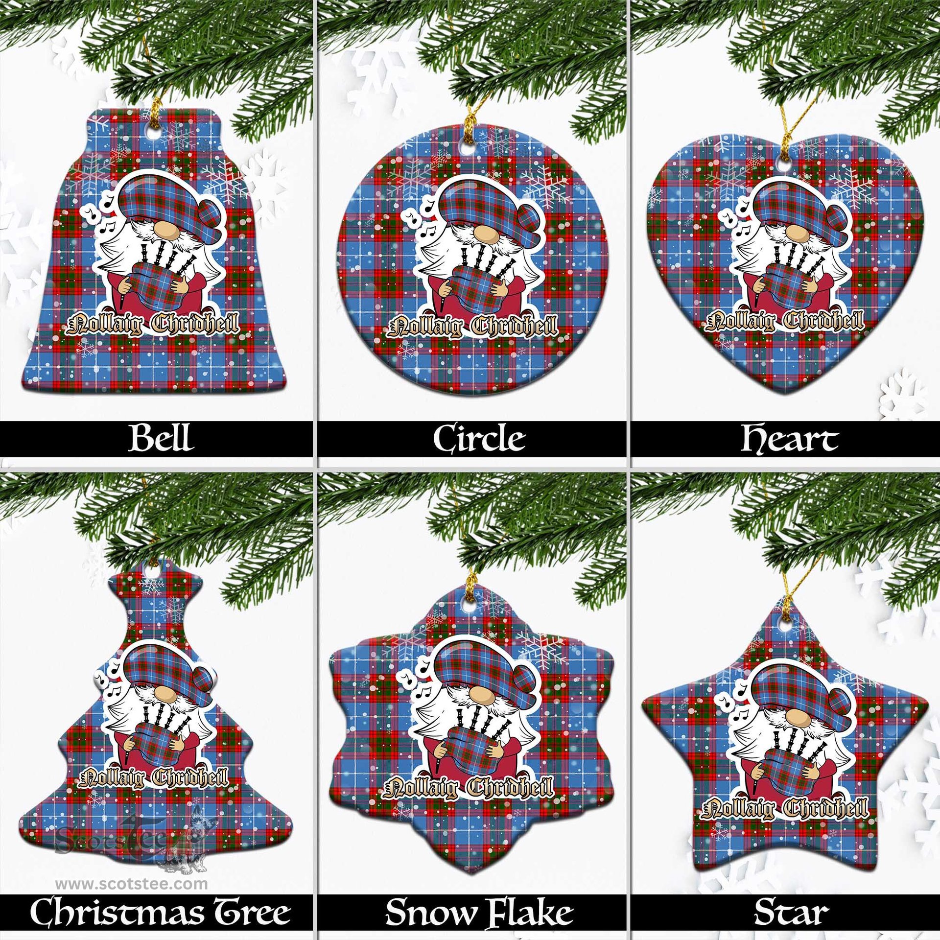 Scottish Spalding Tartan Christmas Ornaments with Scottish Gnome Playing Bagpipes Scottish Plaid Tartan Plaid - ScotsTee - scotstee.com
