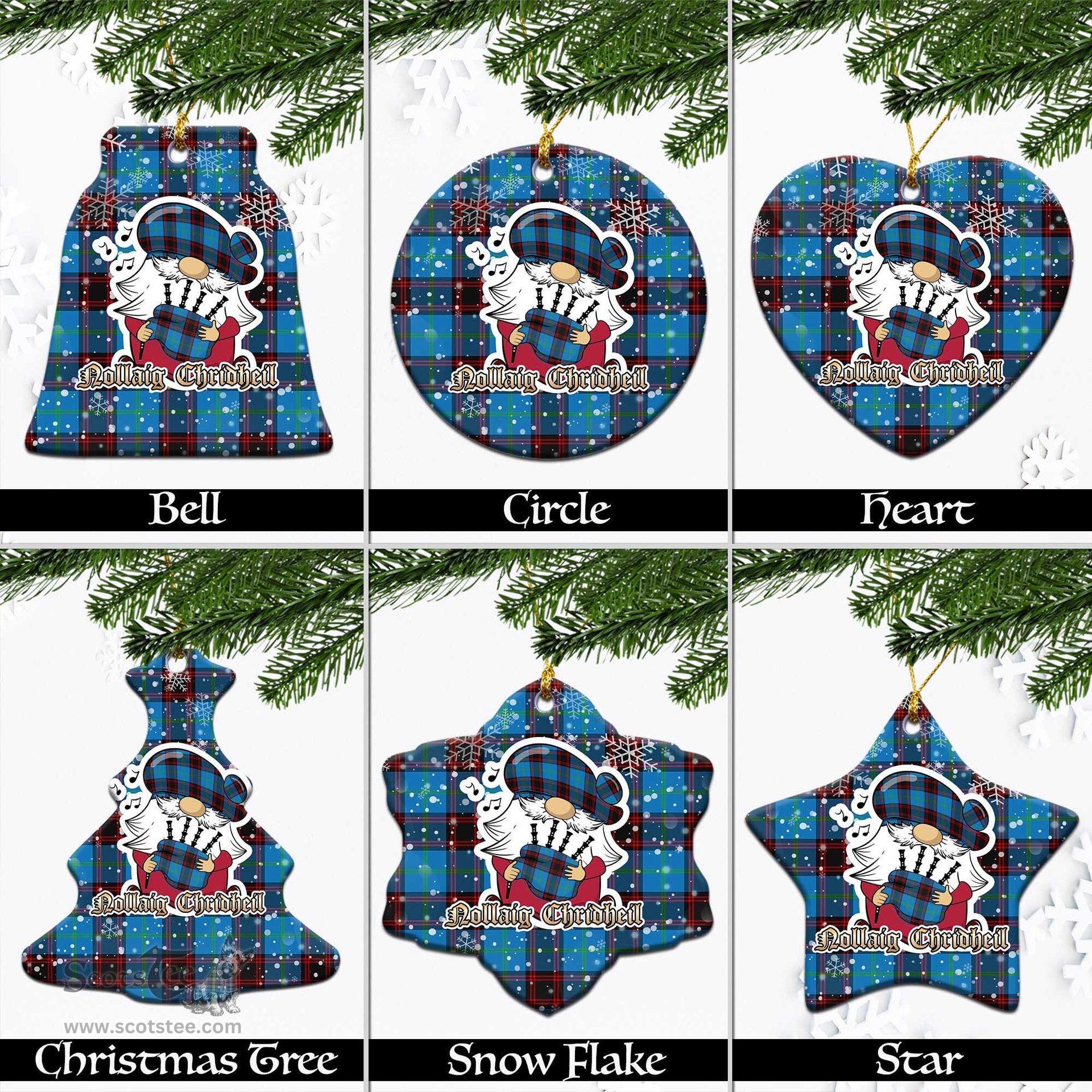 Scottish Wedderburn Tartan Christmas Ornaments with Scottish Gnome Playing Bagpipes Scottish Plaid Tartan Plaid - ScotsTee - scotstee.com