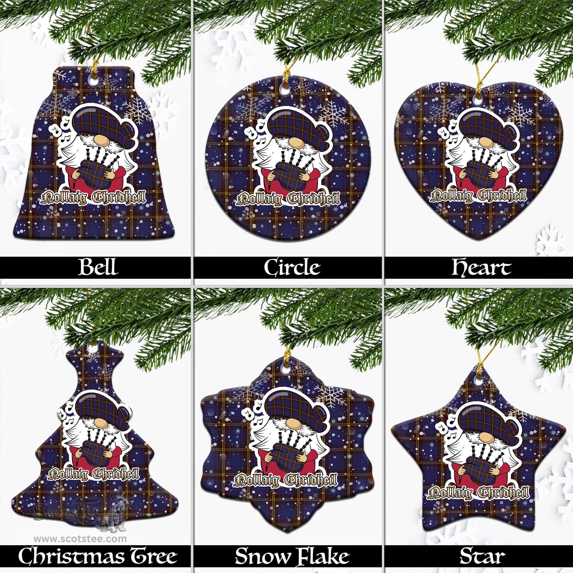 Scottish Sligo County Ireland Tartan Christmas Ornaments with Scottish Gnome Playing Bagpipes Scottish Plaid Tartan Plaid - ScotsTee - scotstee.com