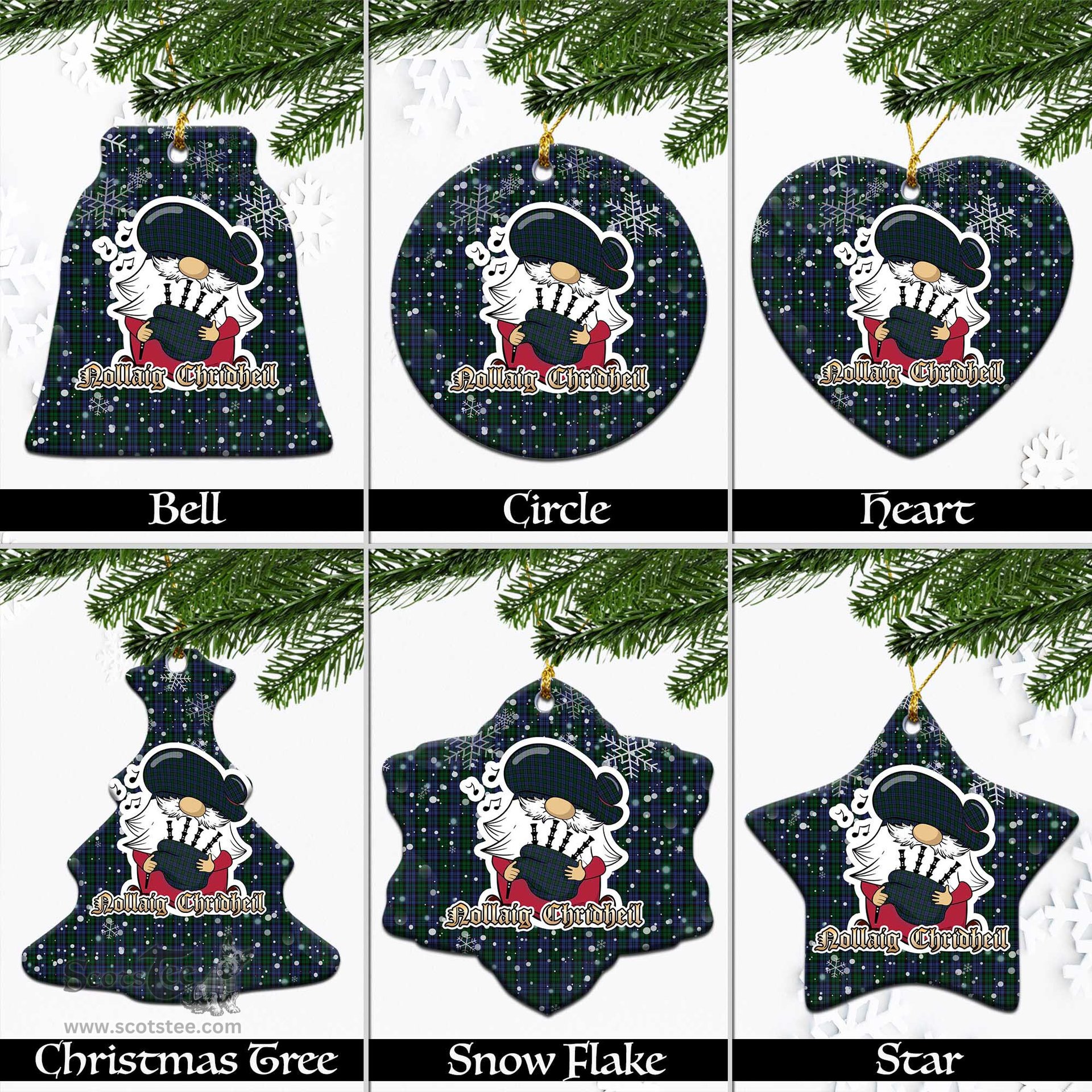 Scottish Sutherland Tartan Christmas Ornaments with Scottish Gnome Playing Bagpipes Scottish Plaid Tartan Plaid - ScotsTee - scotstee.com