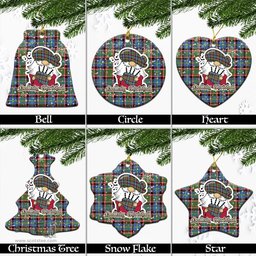 Scottish Stirling Bannockburn Tartan Christmas Ornaments with Scottish Gnome Playing Bagpipes Scottish Plaid Tartan Plaid - ScotsTee - scotstee.com