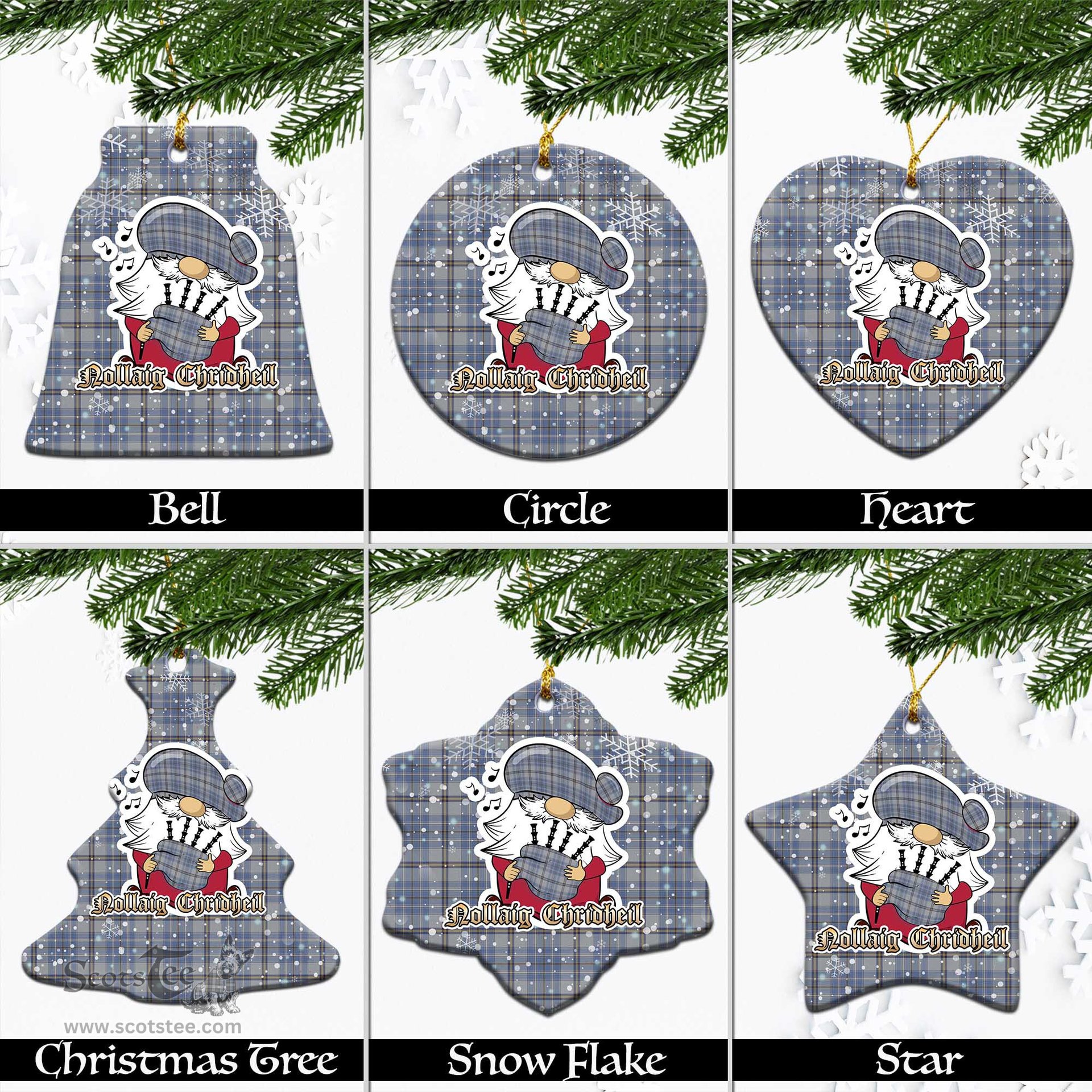 Scottish Tweedie Tartan Christmas Ornaments with Scottish Gnome Playing Bagpipes Scottish Plaid Tartan Plaid - ScotsTee - scotstee.com