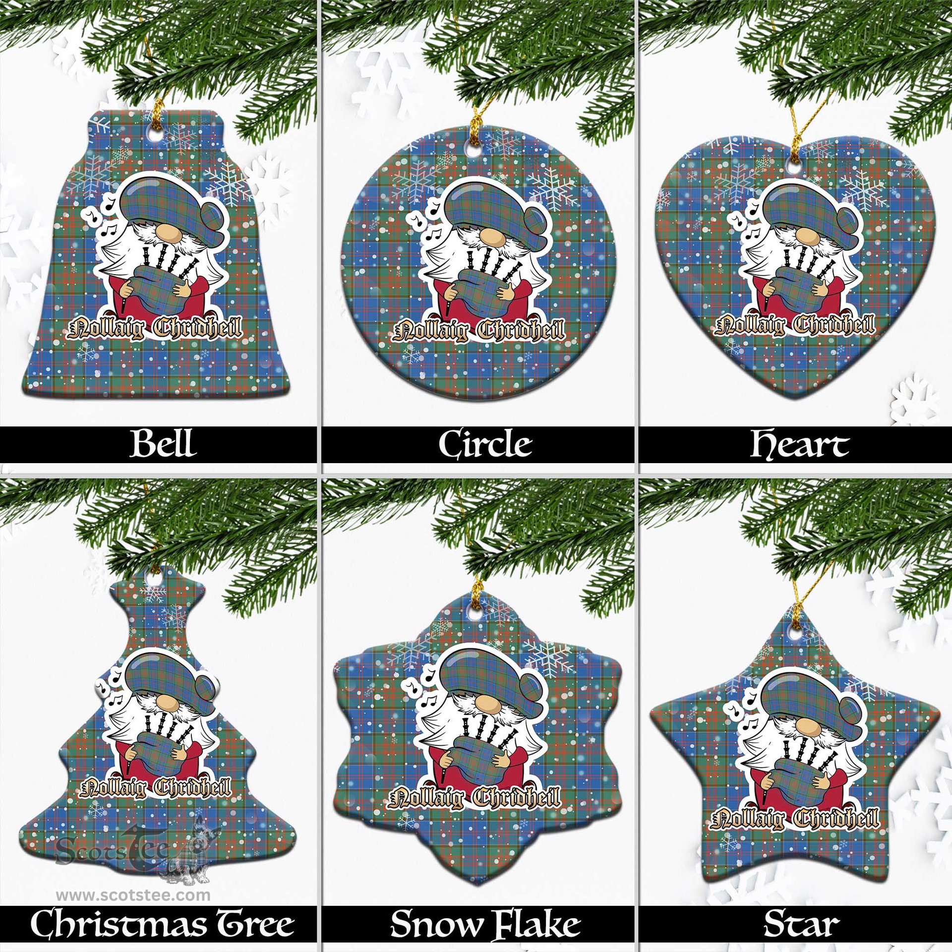 Scottish Stewart of Appin Hunting Ancient Tartan Christmas Ornaments with Scottish Gnome Playing Bagpipes Scottish Plaid Tartan Plaid - ScotsTee - scotstee.com