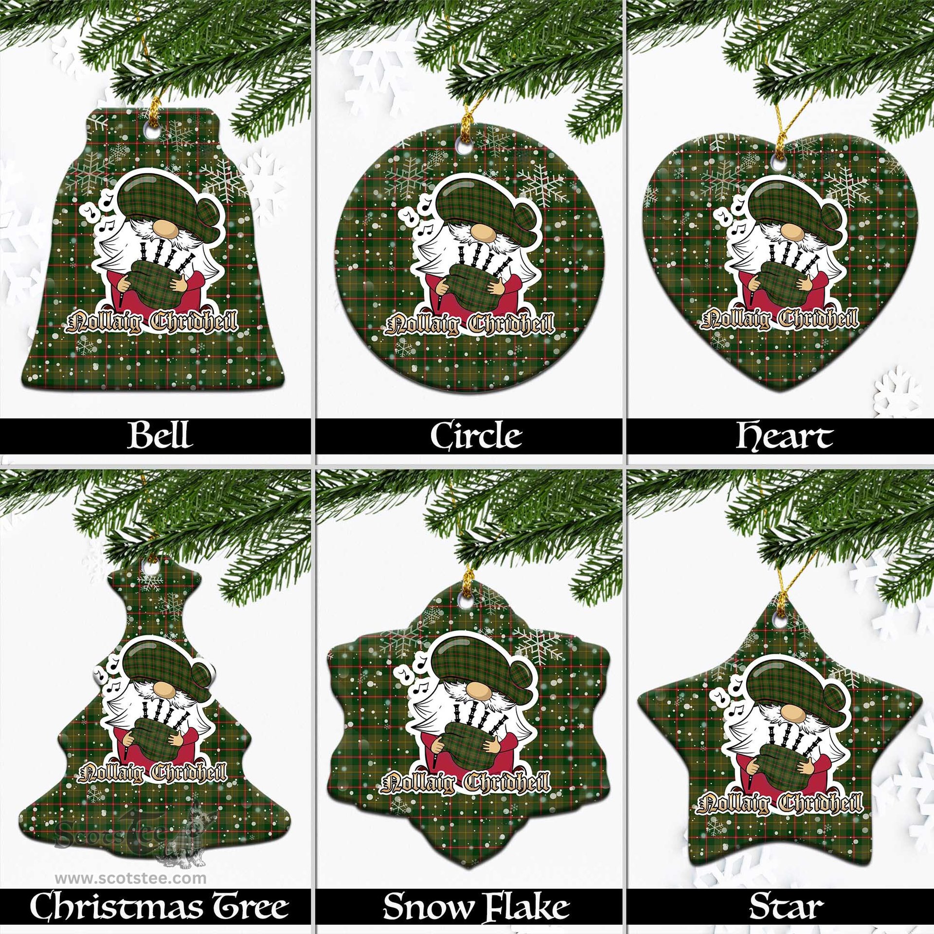 Scottish Symington Tartan Christmas Ornaments with Scottish Gnome Playing Bagpipes Scottish Plaid Tartan Plaid - ScotsTee - scotstee.com