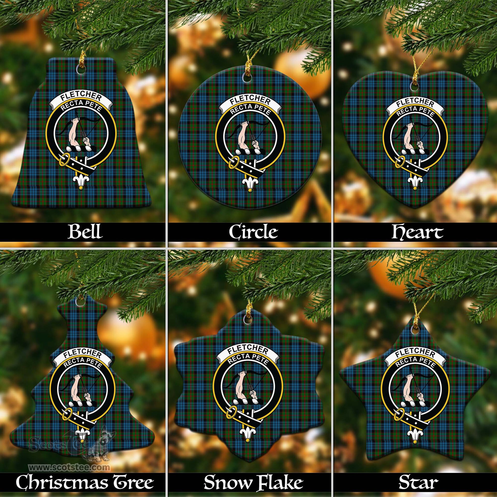 ScotsTee Shop Scottish Fletcher of Dunans Clan Crest Tartan Christmas Ornaments