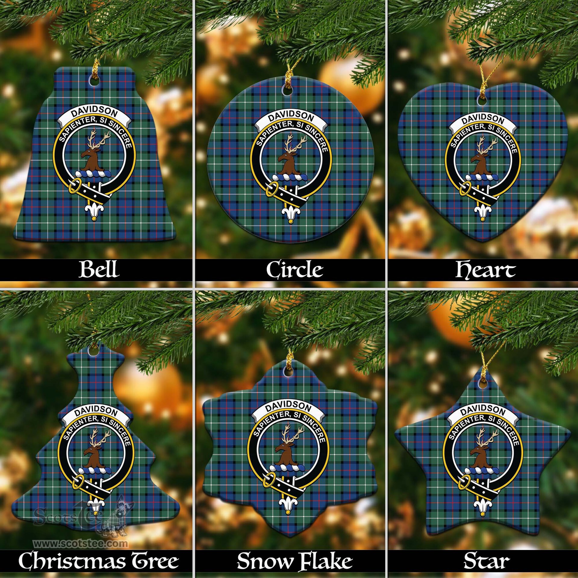 ScotsTee Shop Scottish Davidson of Tulloch Clan Crest Tartan Christmas Ornaments