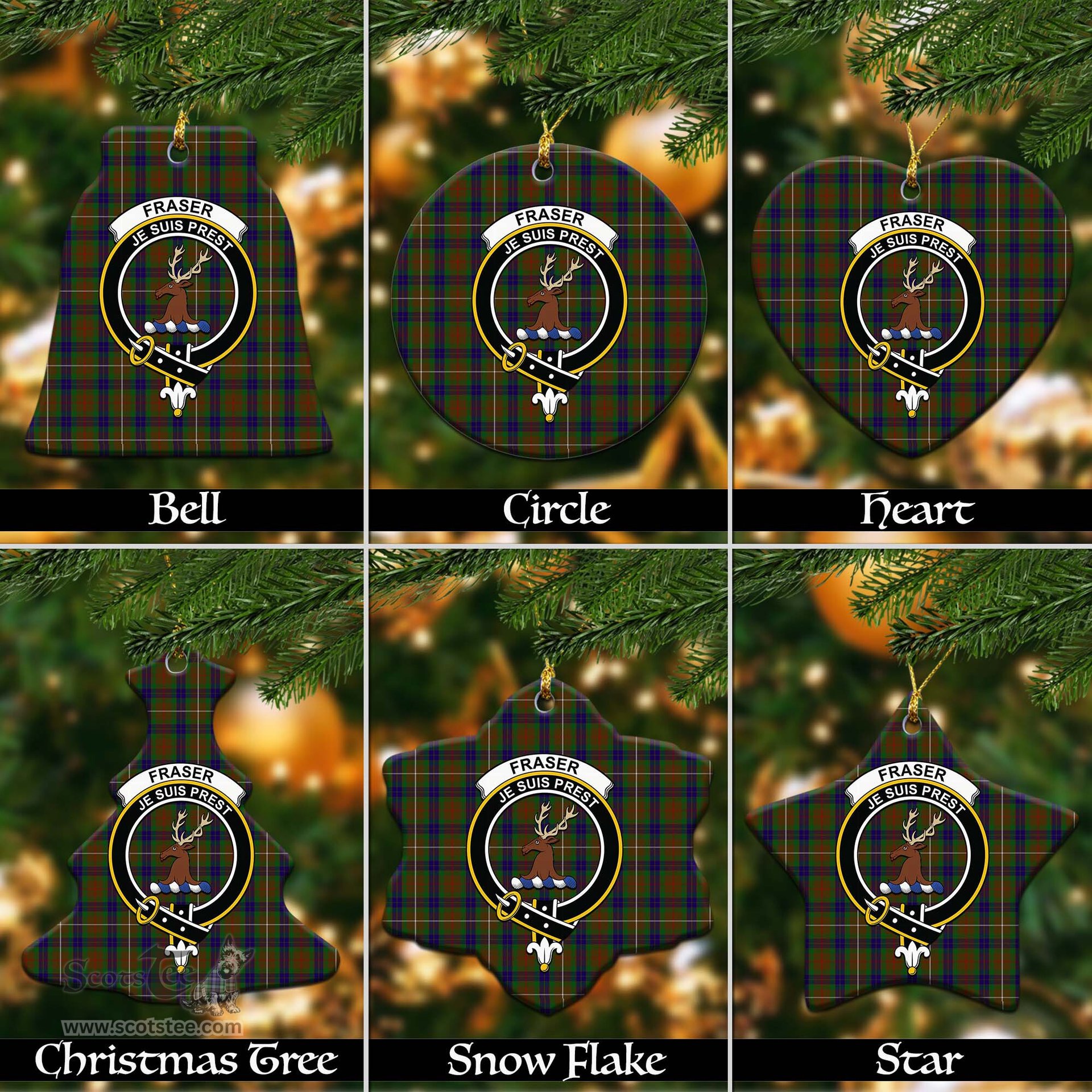 ScotsTee Shop Scottish Fraser Hunting Clan Crest Tartan Christmas Ornaments