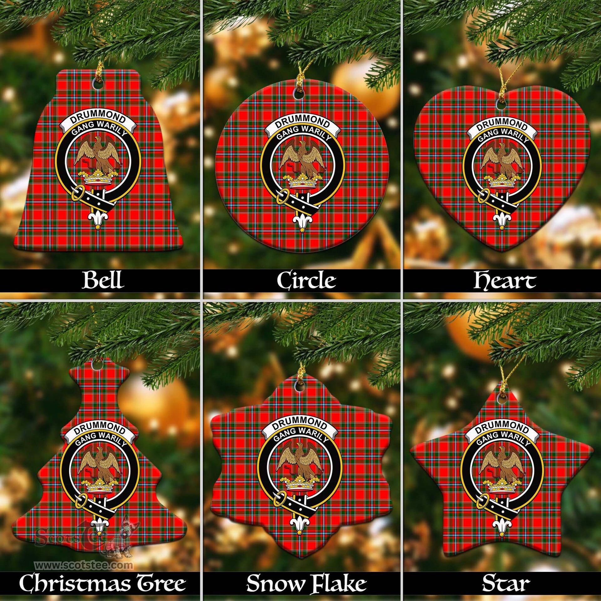 ScotsTee Shop Scottish Drummond of Perth Clan Crest Tartan Christmas Ornaments