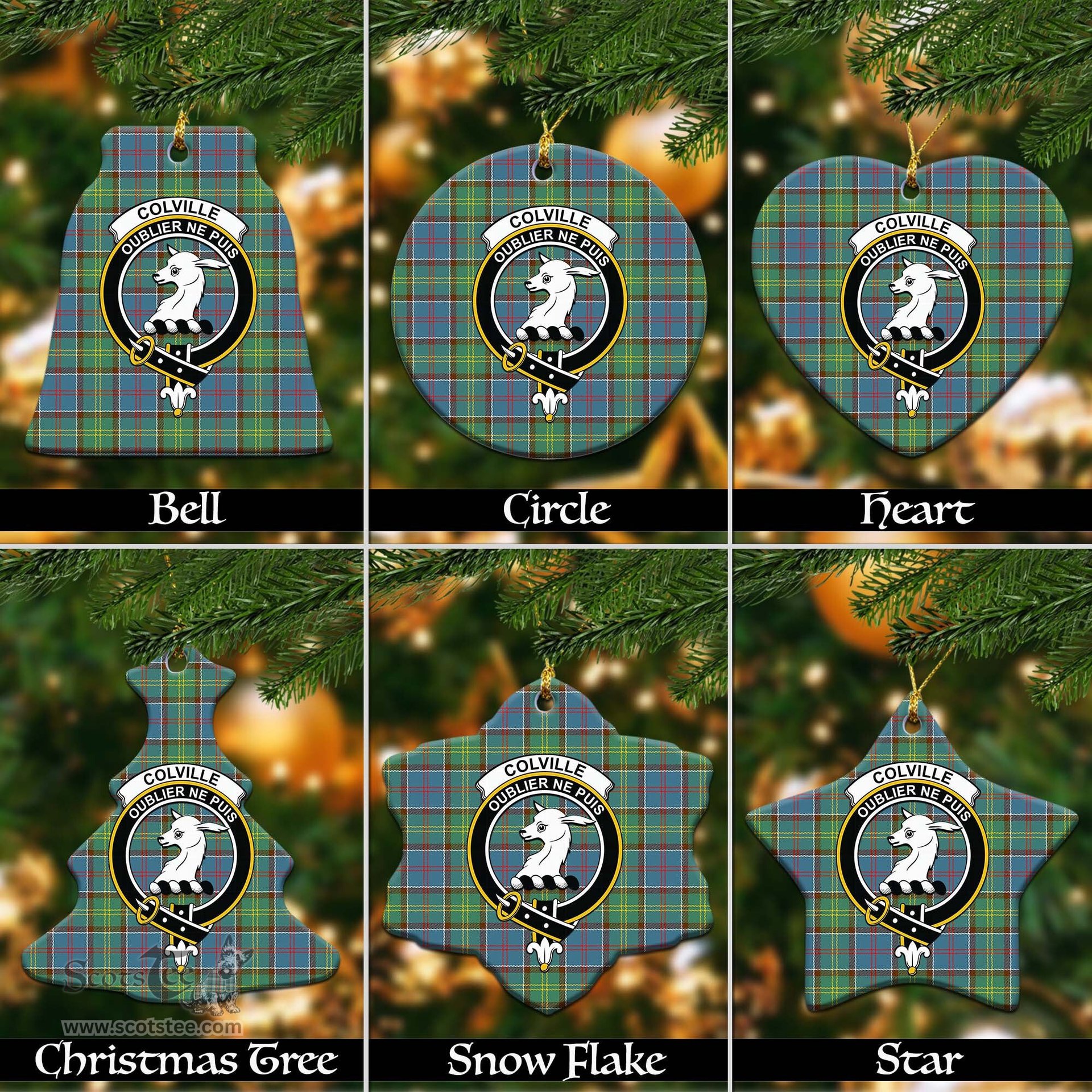 ScotsTee Shop Scottish Colville Clan Crest Tartan Christmas Ornaments