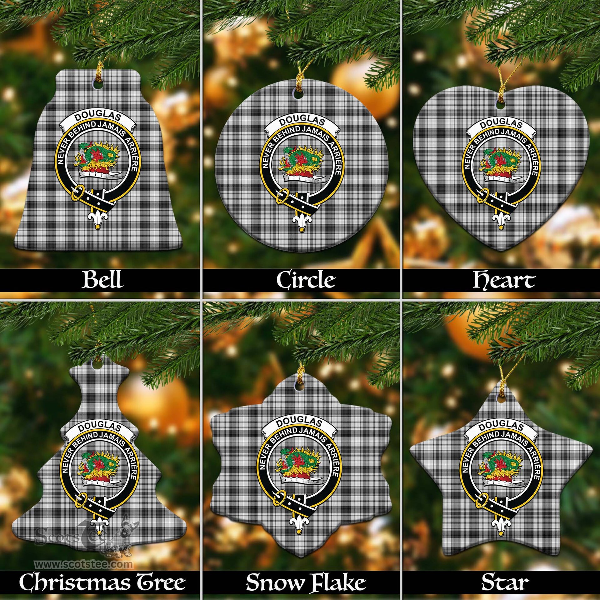 ScotsTee Shop Scottish Douglas Grey Modern Clan Crest Tartan Christmas Ornaments