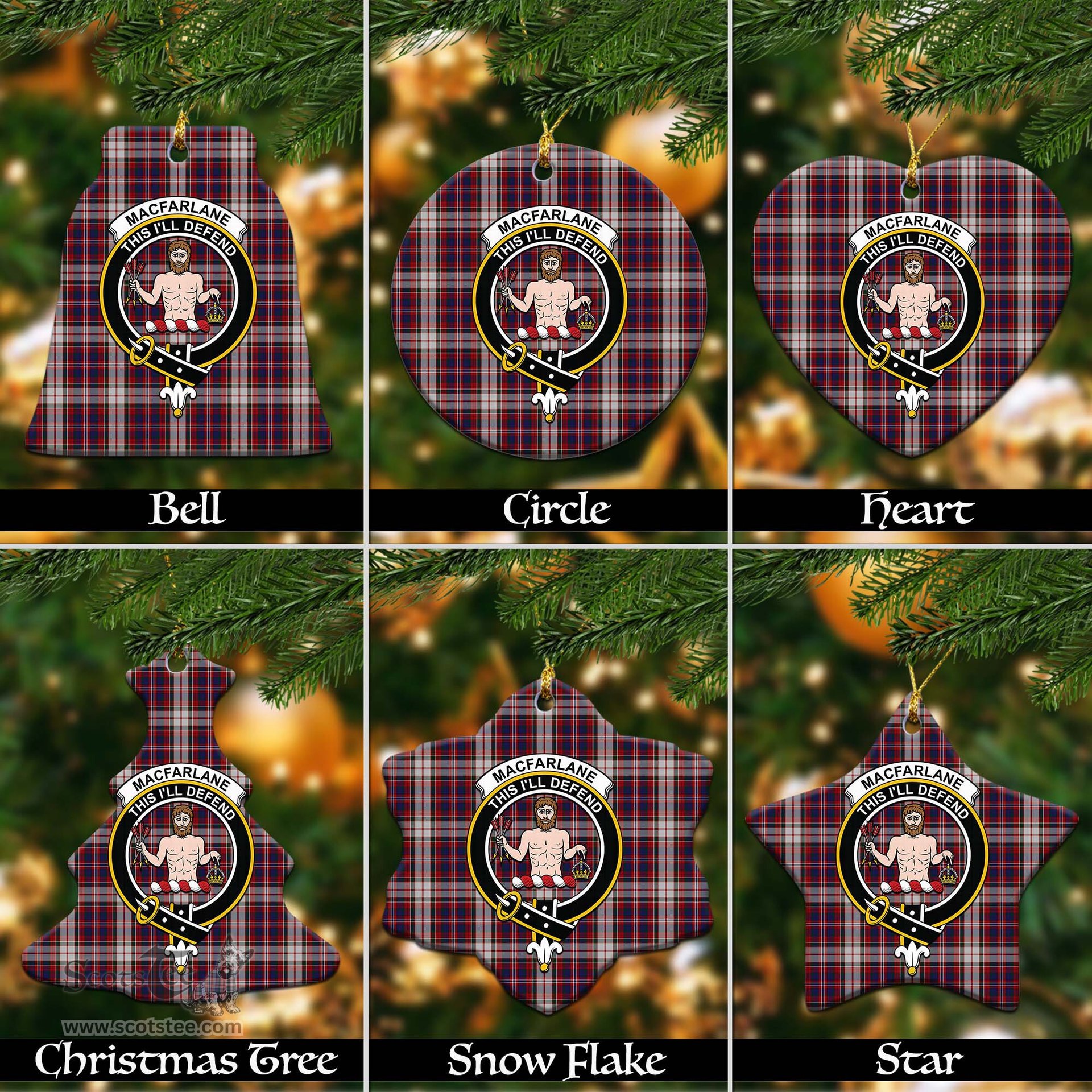 ScotsTee Shop Scottish MacFarlane Dress Clan Crest Tartan Christmas Ornaments