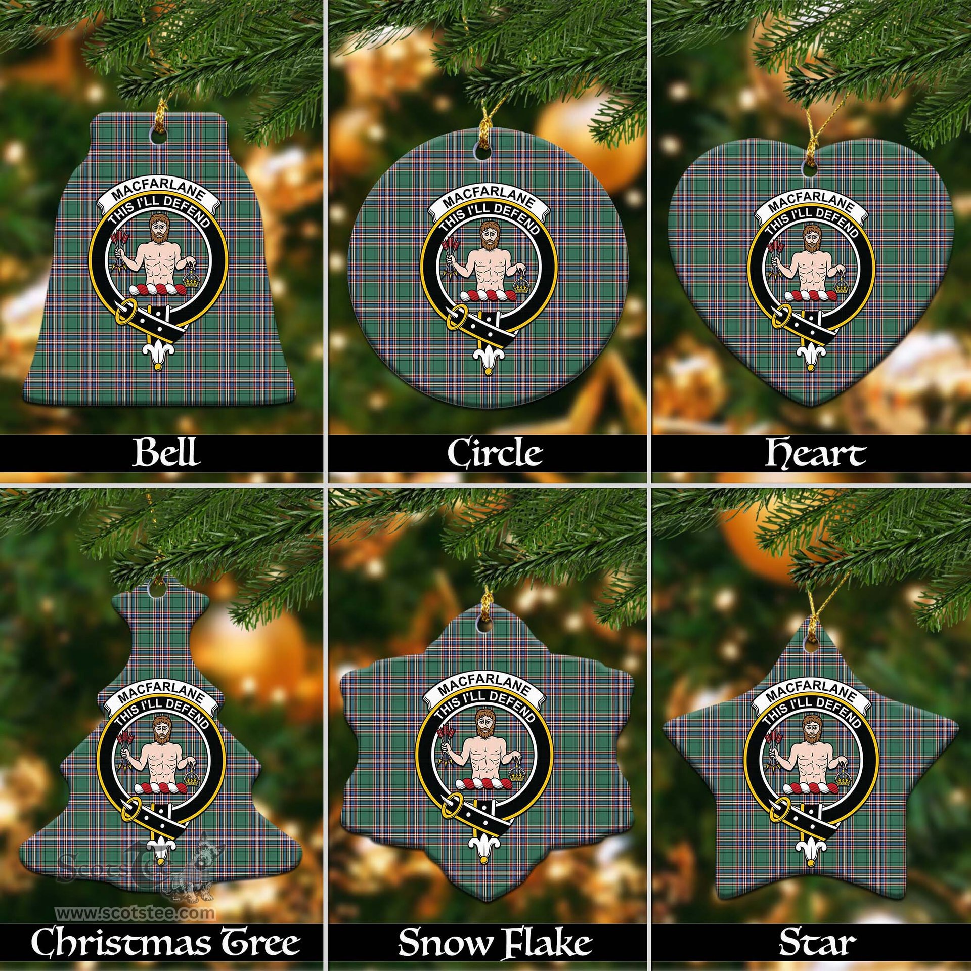 ScotsTee Shop Scottish MacFarlane Hunting Ancient Clan Crest Tartan Christmas Ornaments