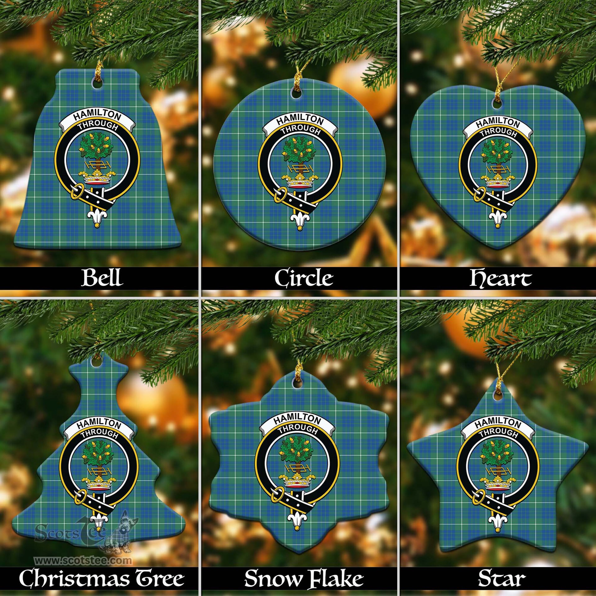 ScotsTee Shop Scottish Hamilton Hunting Ancient Clan Crest Tartan Christmas Ornaments