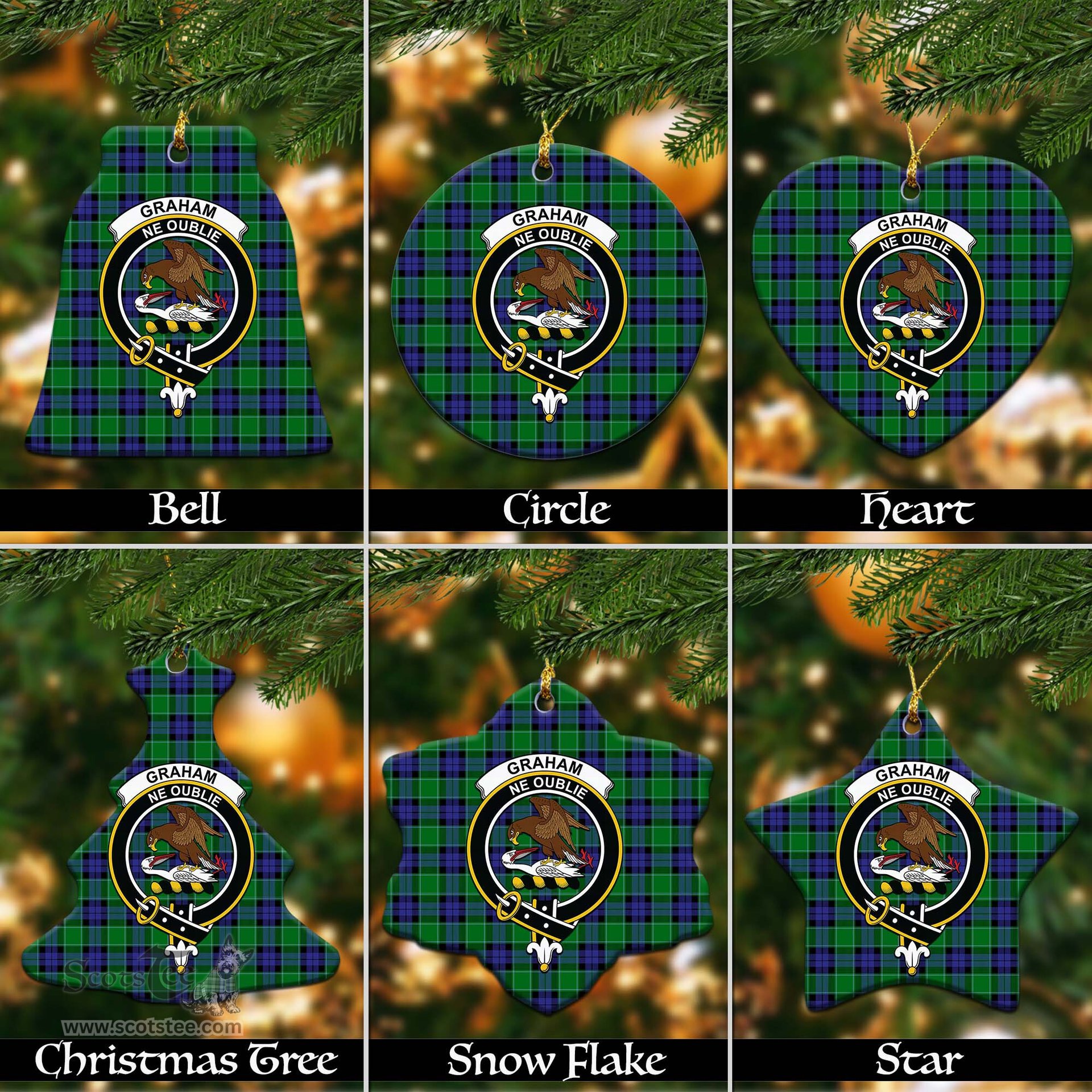 ScotsTee Shop Scottish Graham of Menteith Modern Clan Crest Tartan Christmas Ornaments