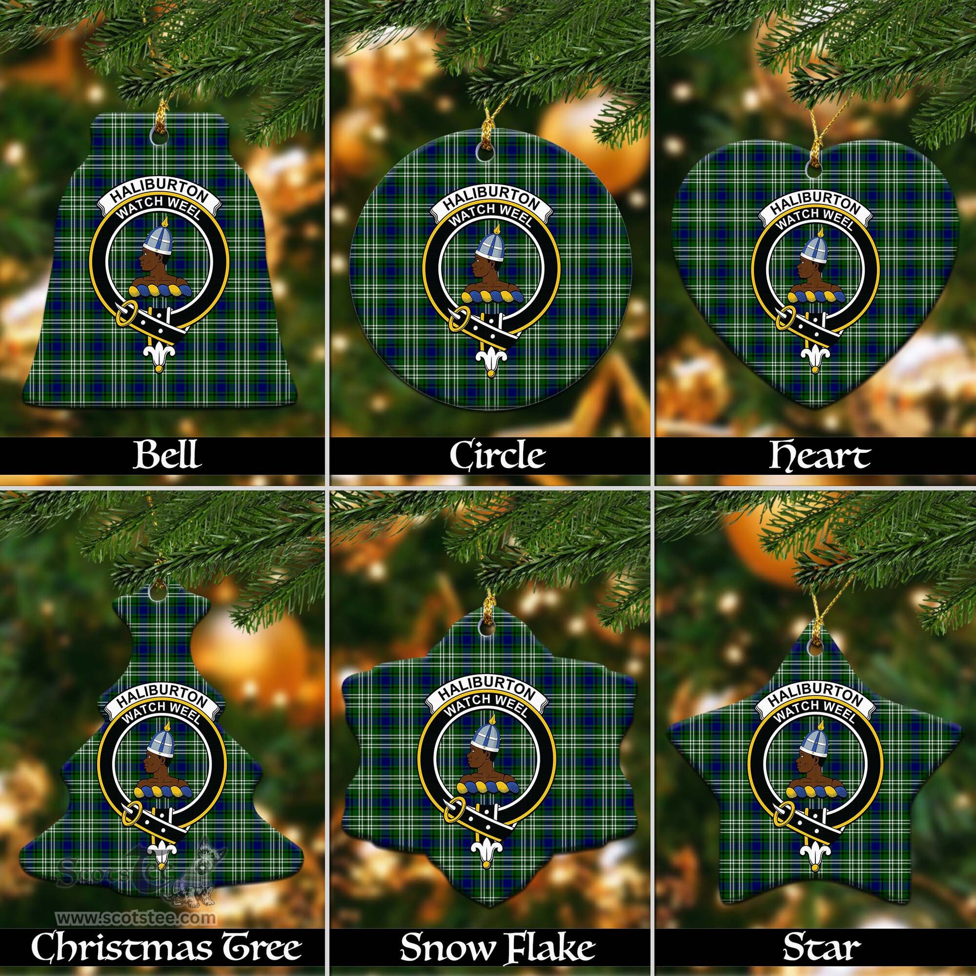 ScotsTee Shop Scottish Haliburton Clan Crest Tartan Christmas Ornaments