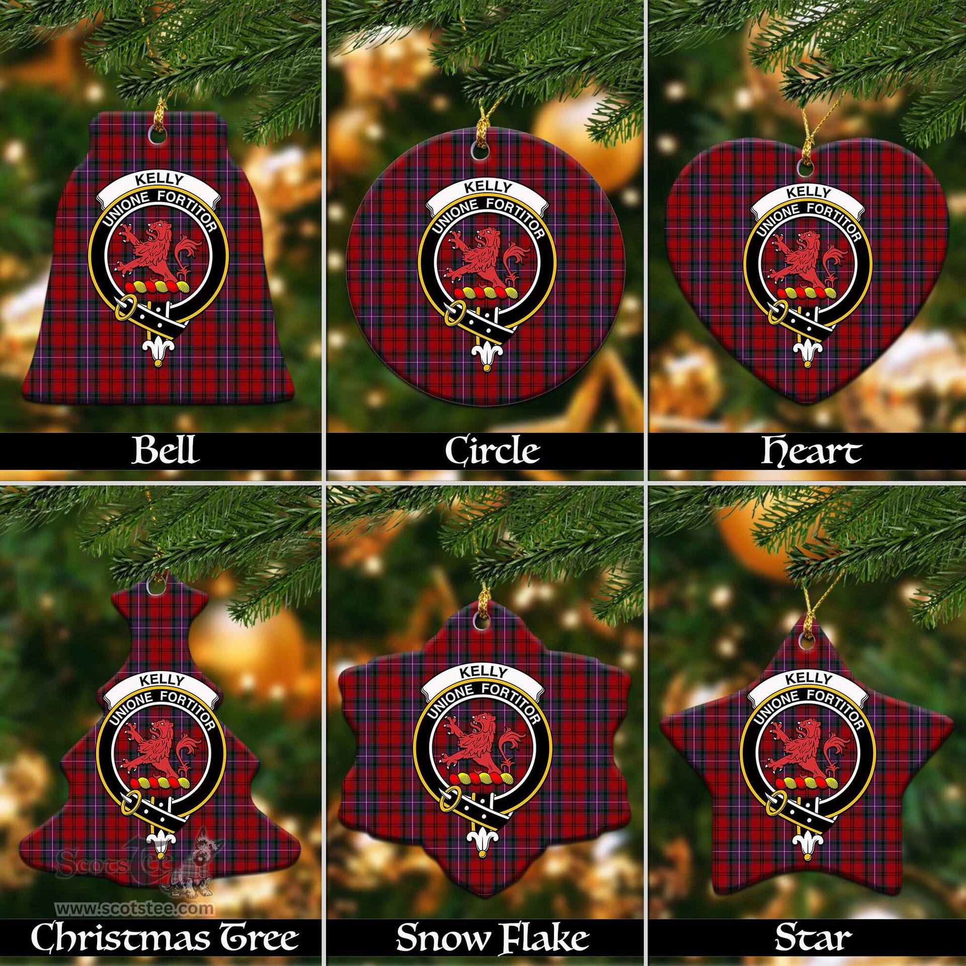 ScotsTee Shop Scottish Kelly of Sleat Red Clan Crest Tartan Christmas Ornaments