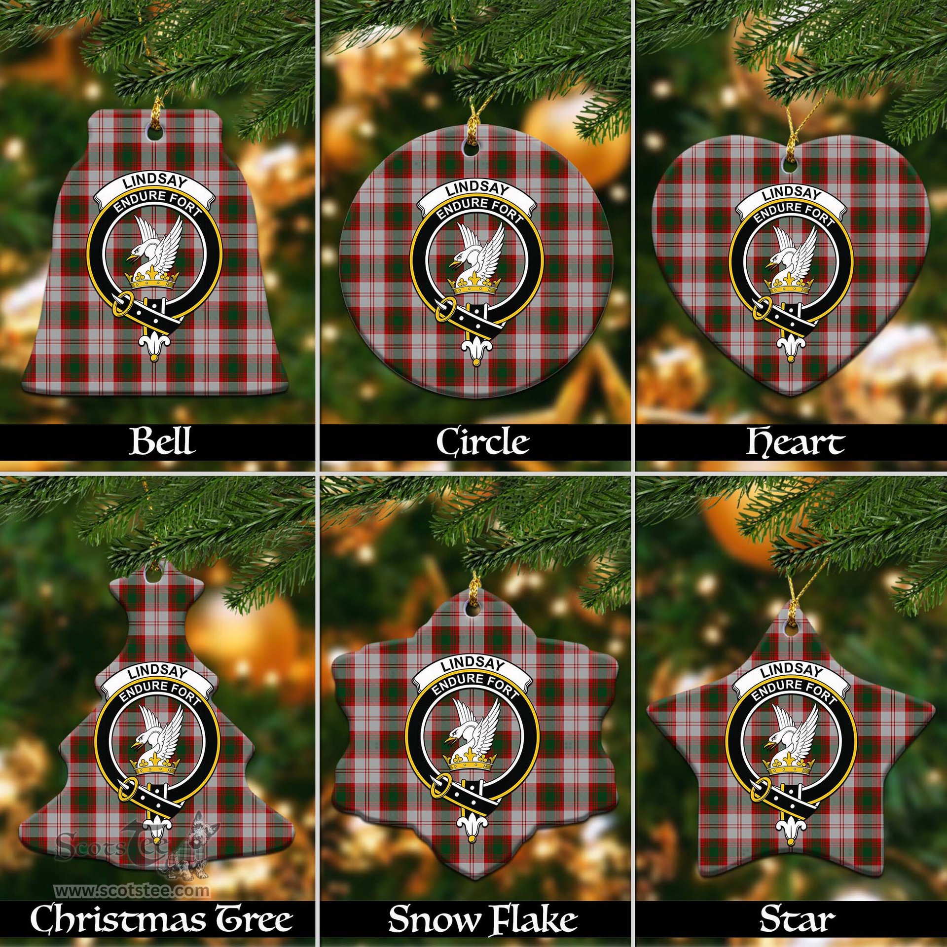 ScotsTee Shop Scottish Lindsay Dress Red Clan Crest Tartan Christmas Ornaments