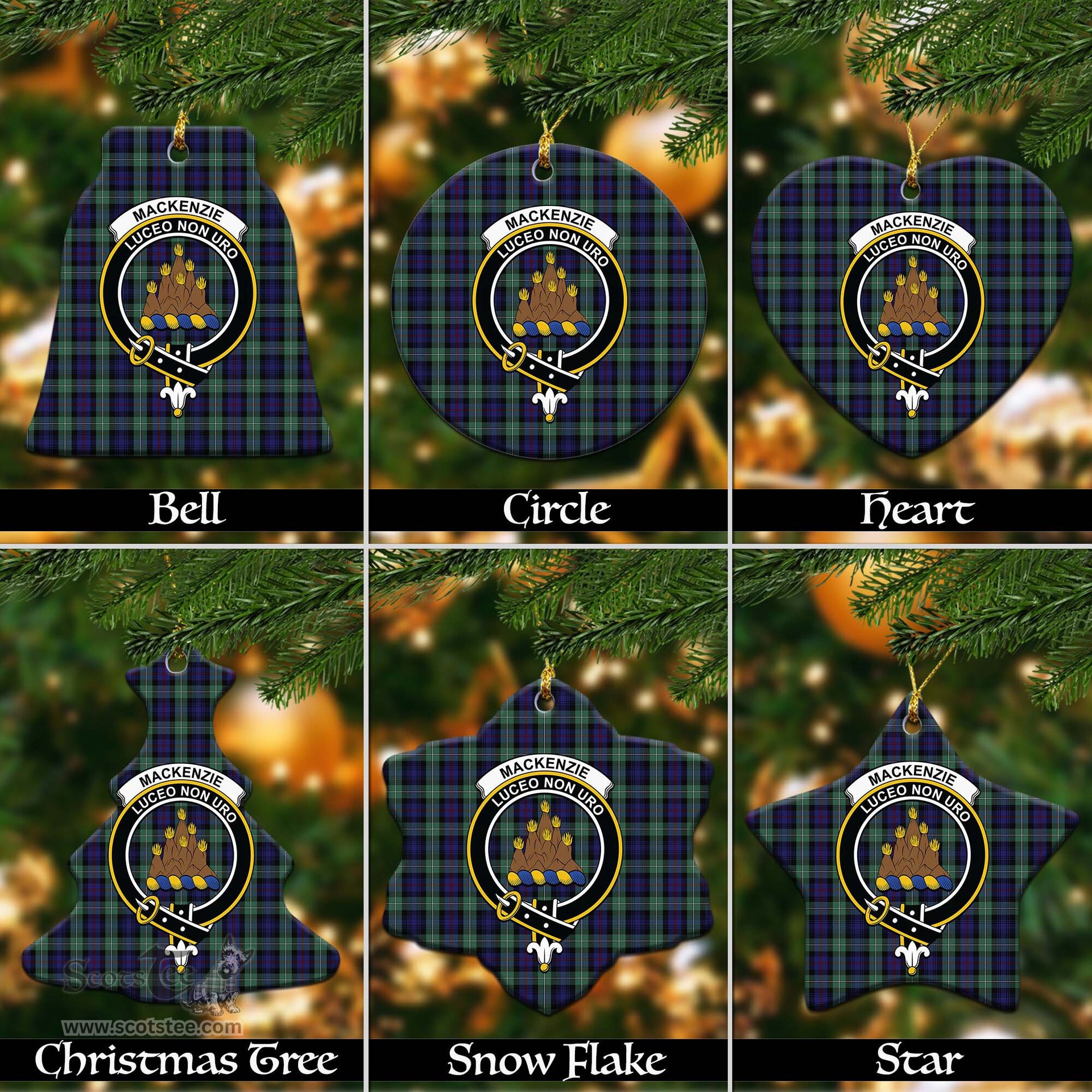 ScotsTee Shop Scottish MacKenzie Hunting Green Clan Crest Tartan Christmas Ornaments