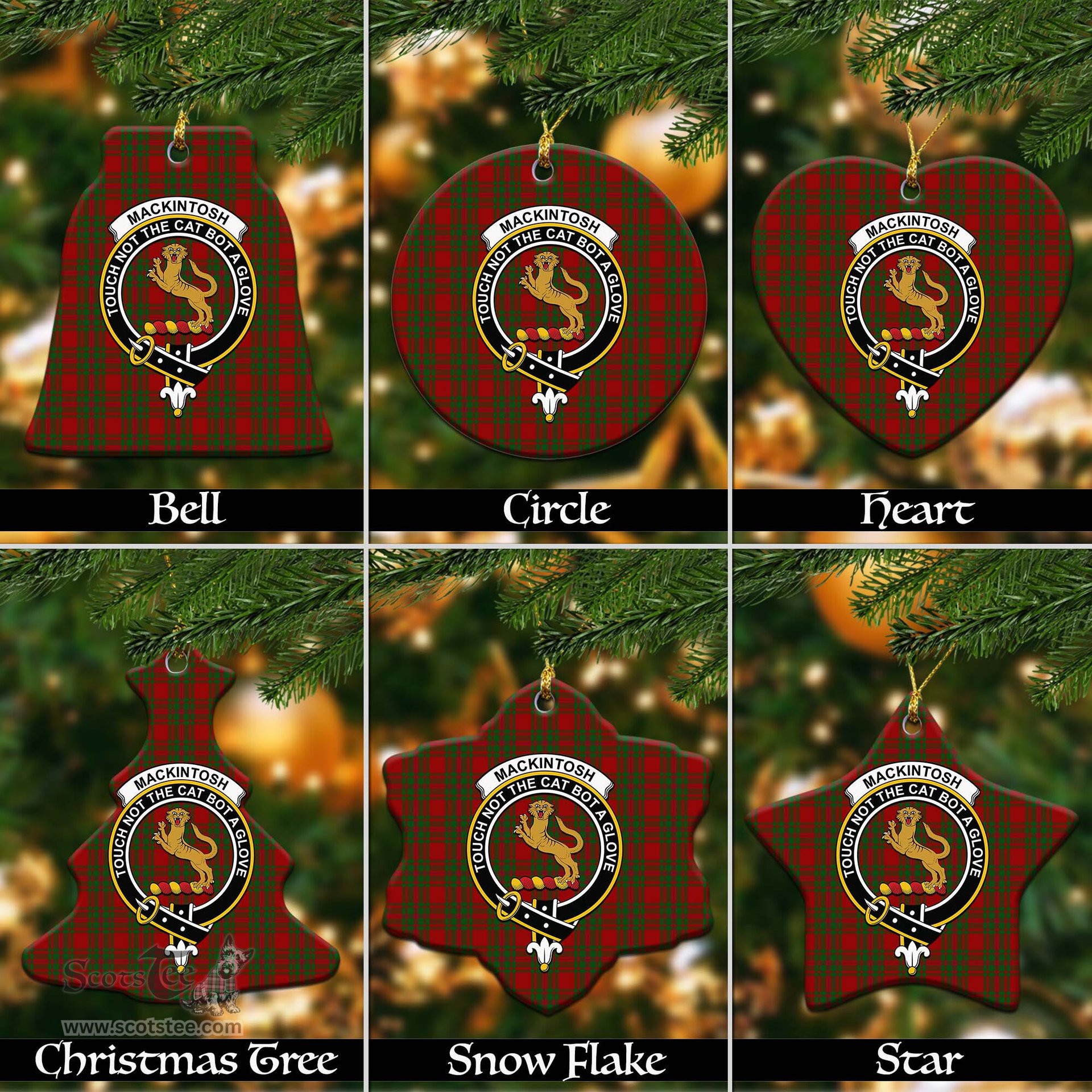 ScotsTee Shop Scottish MacKintosh Red Clan Crest Tartan Christmas Ornaments
