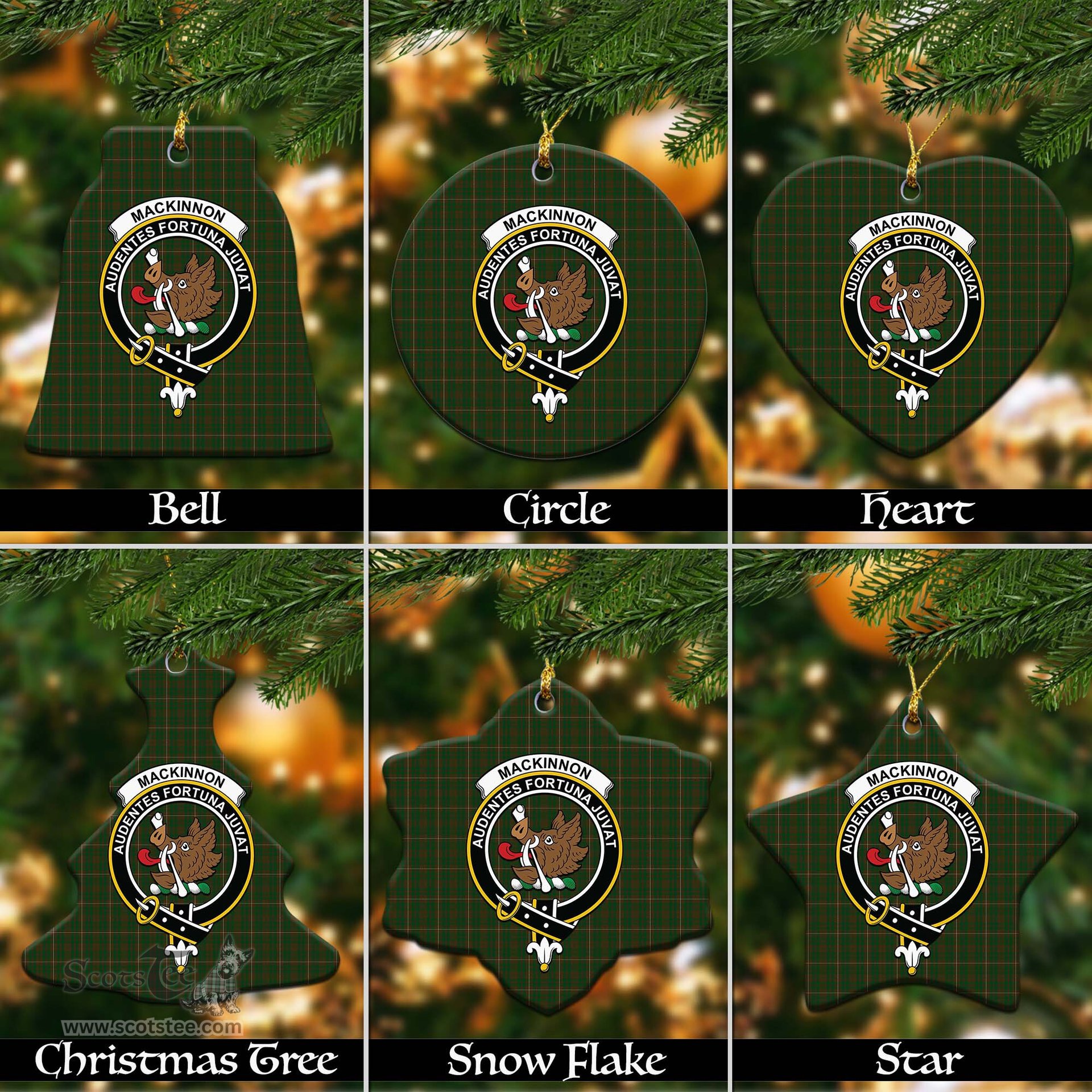 ScotsTee Shop Scottish MacKinnon Hunting Clan Crest Tartan Christmas Ornaments