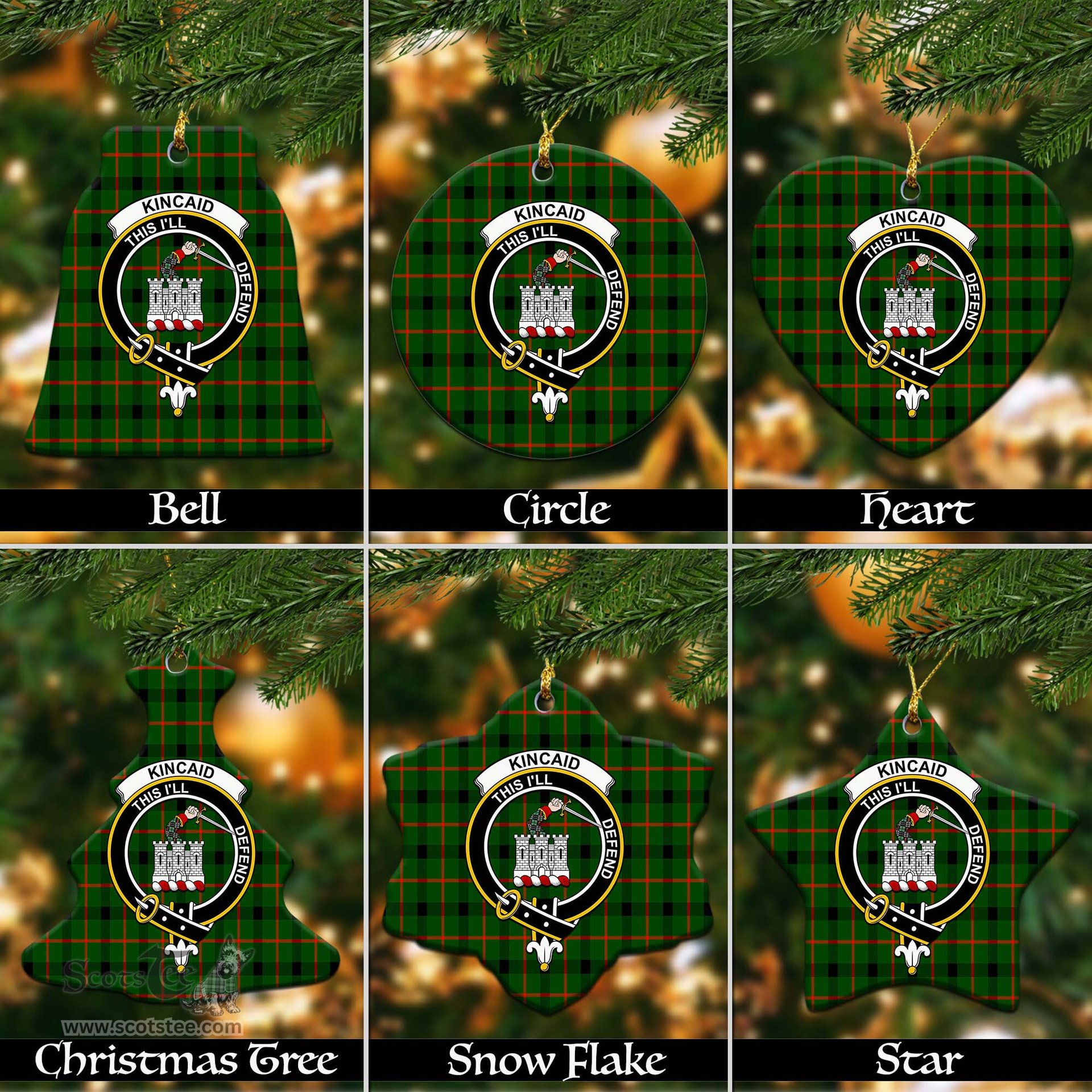 ScotsTee Shop Scottish Kincaid Modern Clan Crest Tartan Christmas Ornaments