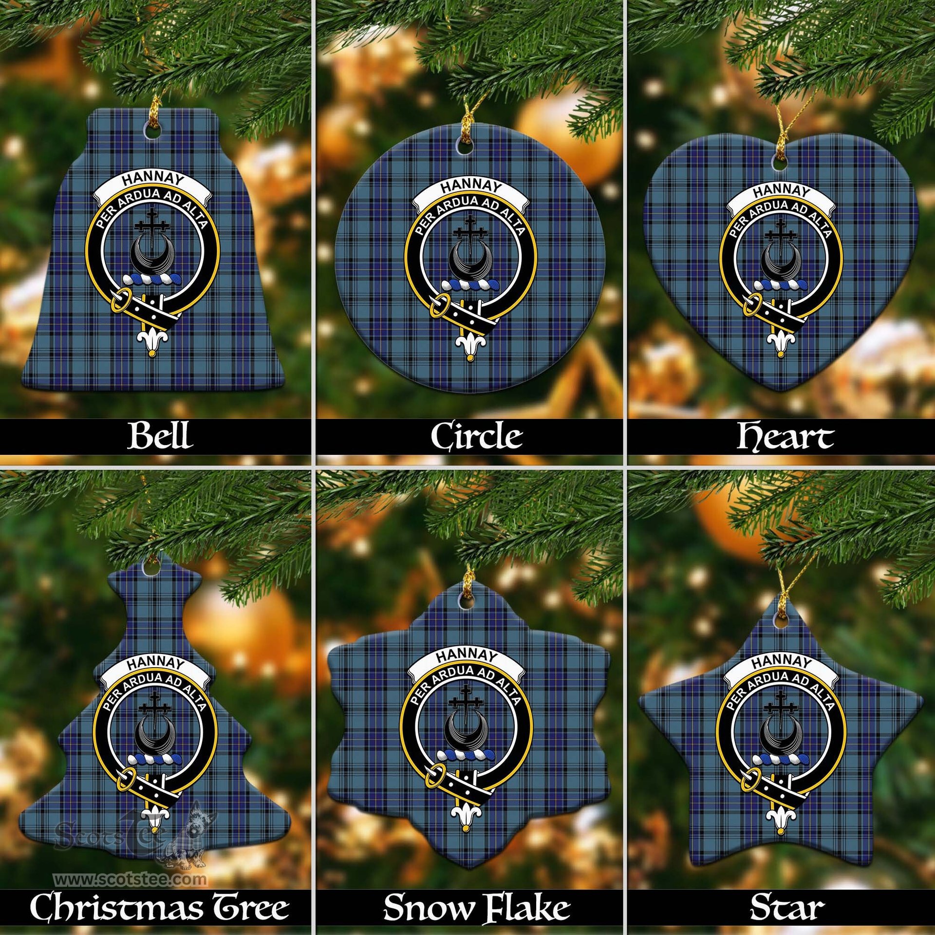ScotsTee Shop Scottish Hannay Blue Clan Crest Tartan Christmas Ornaments