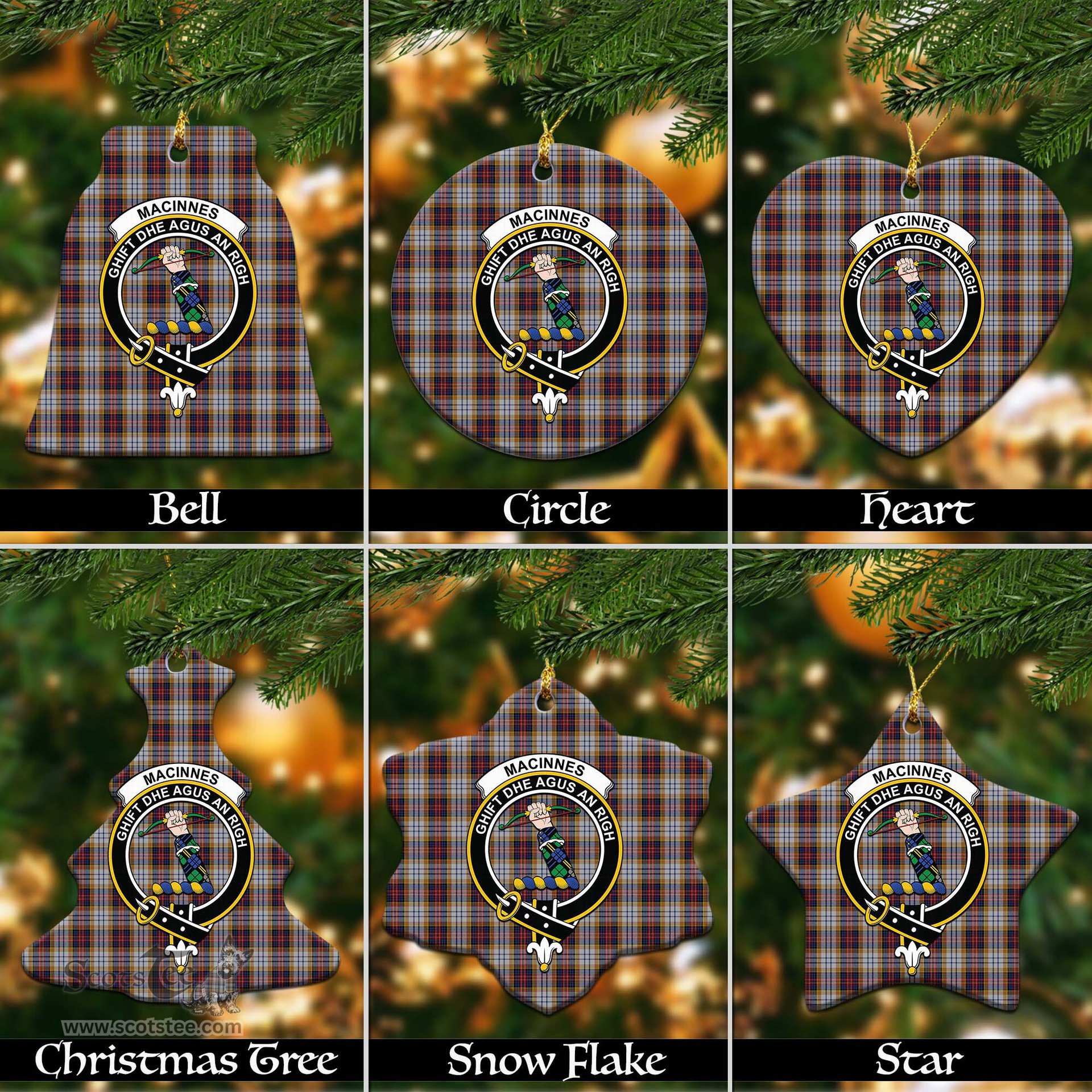 ScotsTee Shop Scottish MacInnes Ancient Hunting Clan Crest Tartan Christmas Ornaments