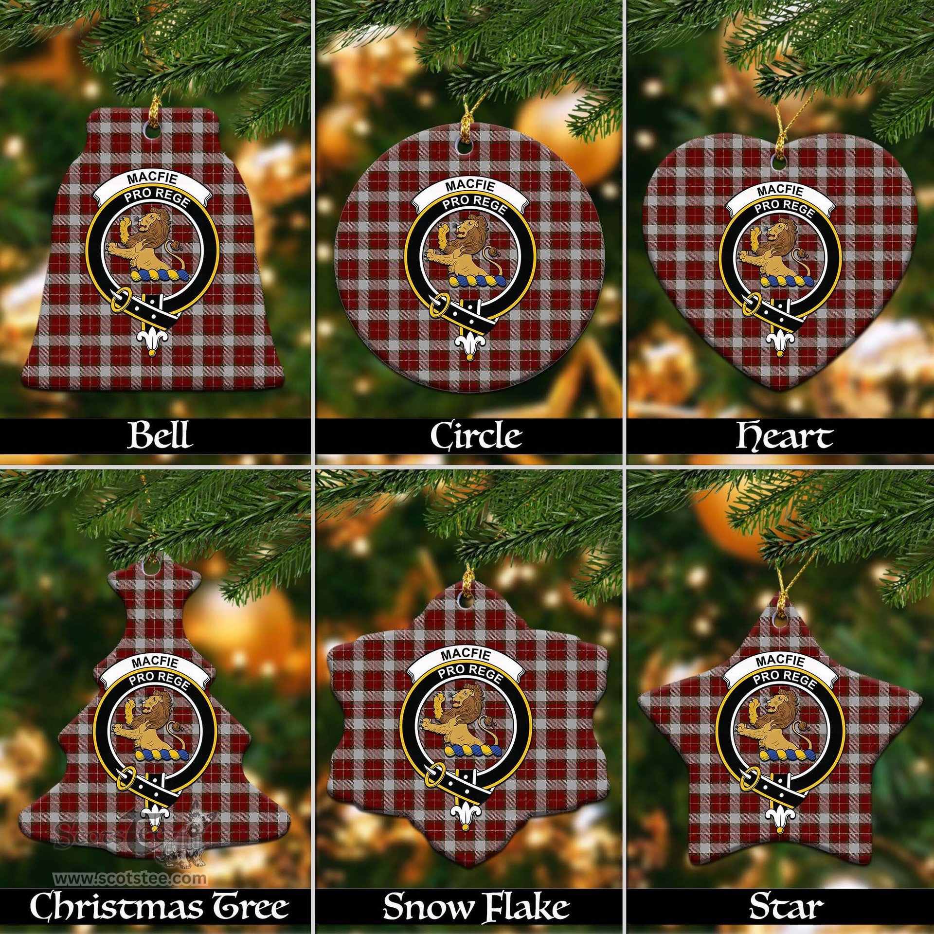 ScotsTee Shop Scottish MacFie Dress Clan Crest Tartan Christmas Ornaments