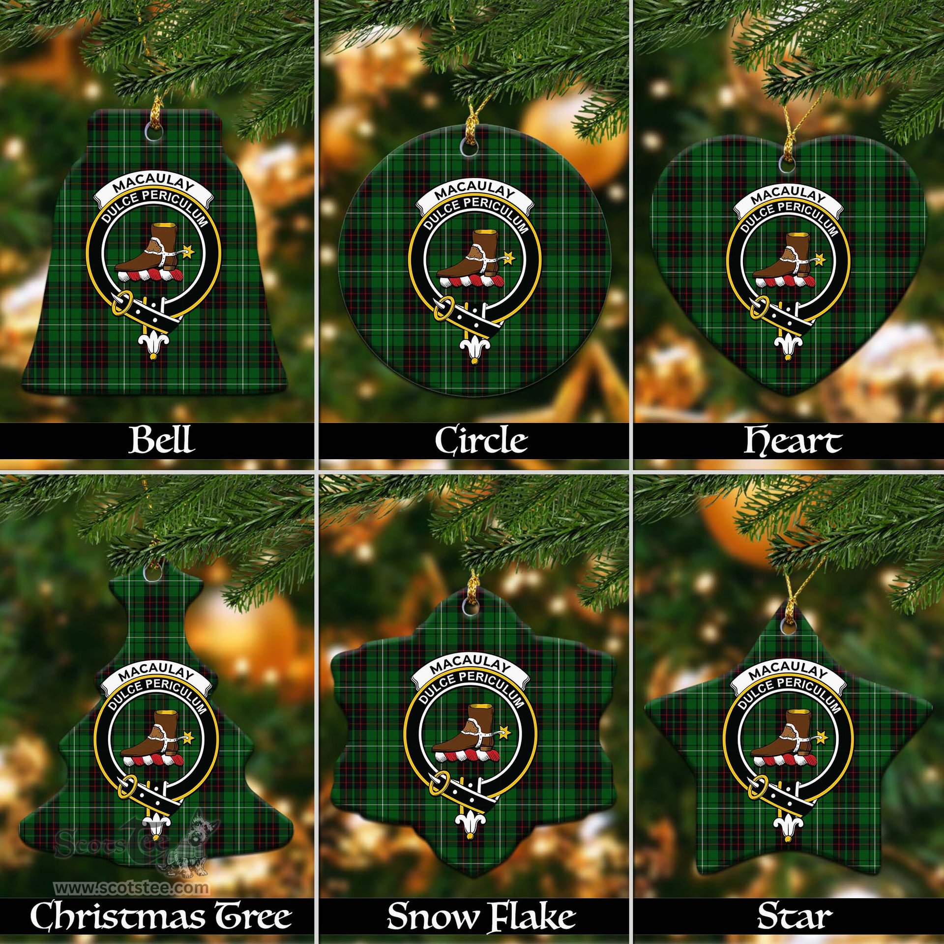 ScotsTee Shop Scottish MacAulay of Lewis Clan Crest Tartan Christmas Ornaments