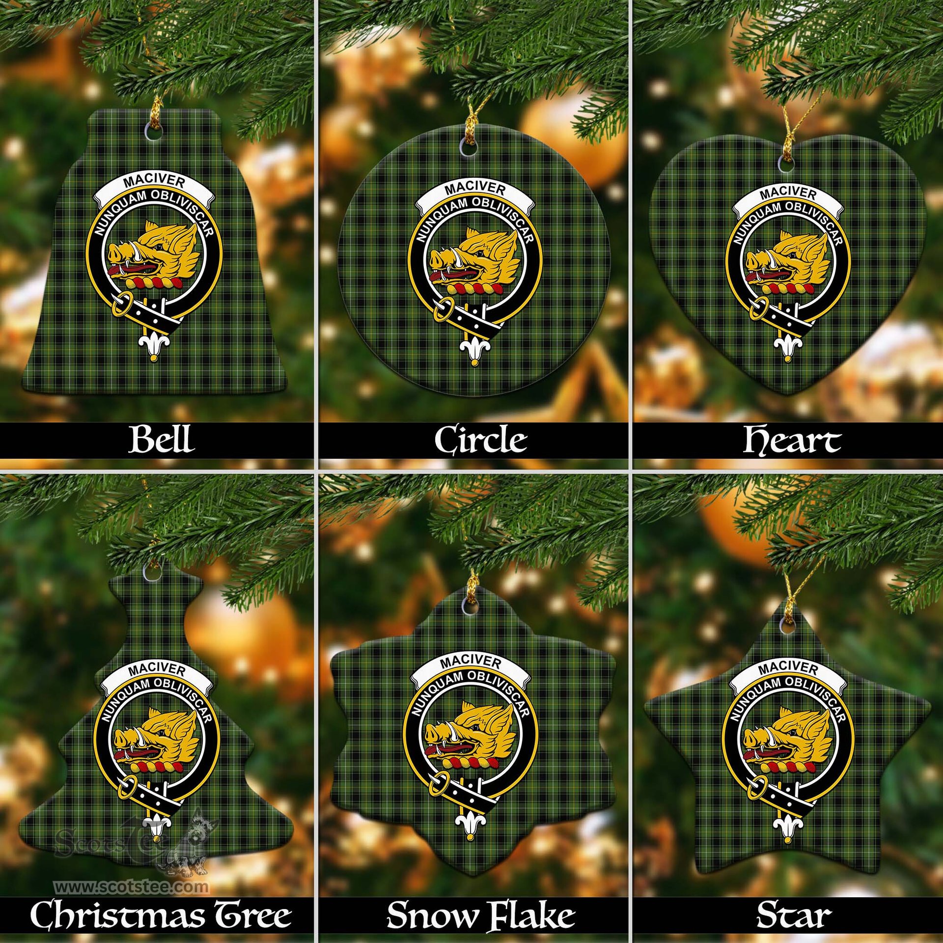 ScotsTee Shop Scottish MacIver Hunting Clan Crest Tartan Christmas Ornaments